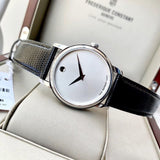  Shop Authentic Movado Museum Quartz Silver Dial Black Leather Strap Watch For Men - 2100001 - Luxxuri