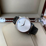  Shop Authentic Movado Museum Quartz Silver Dial Black Leather Strap Watch For Men - 2100001 - Luxxuri