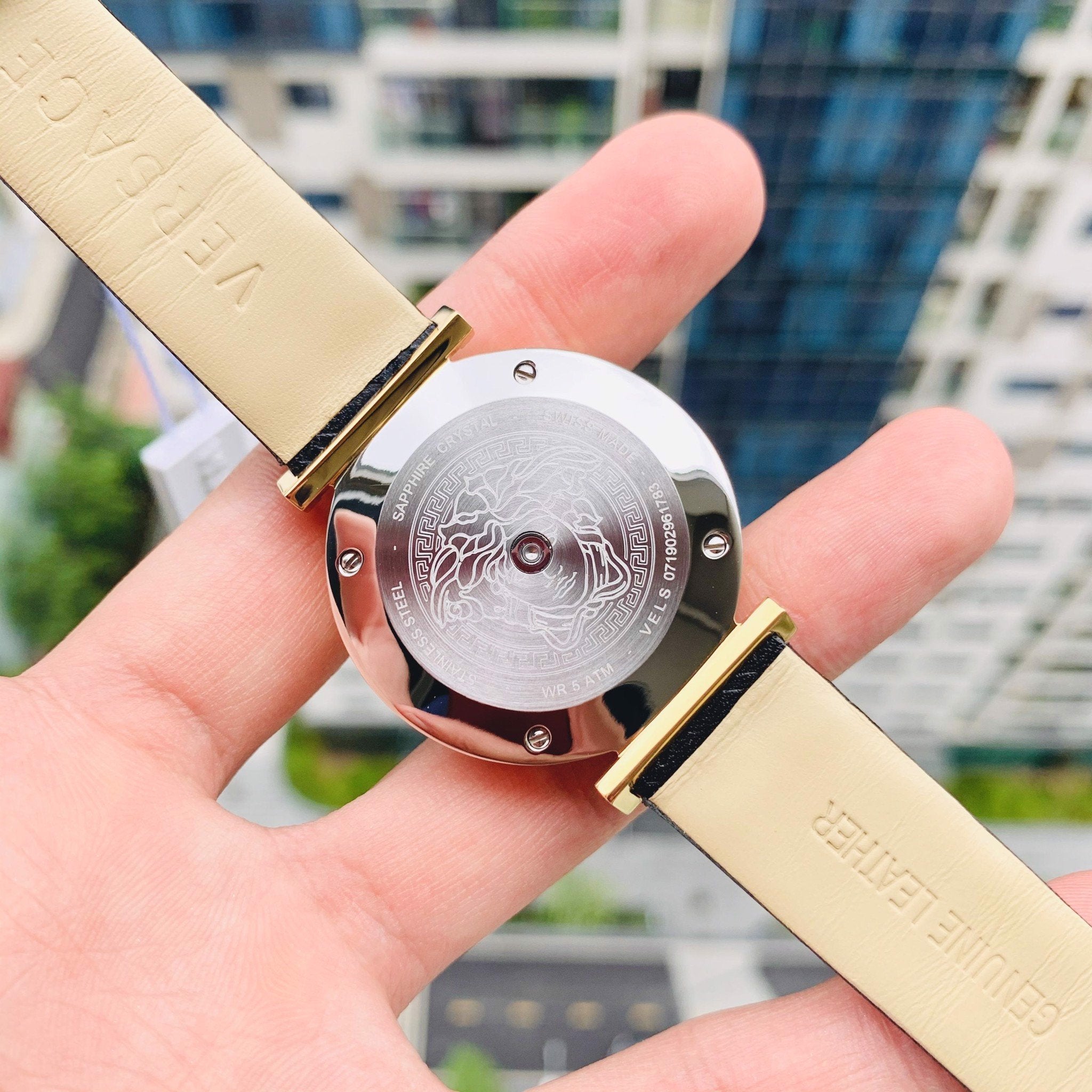 Versace V-Twist Black Dial Black Leather Strap Watch for Women - VELS00619