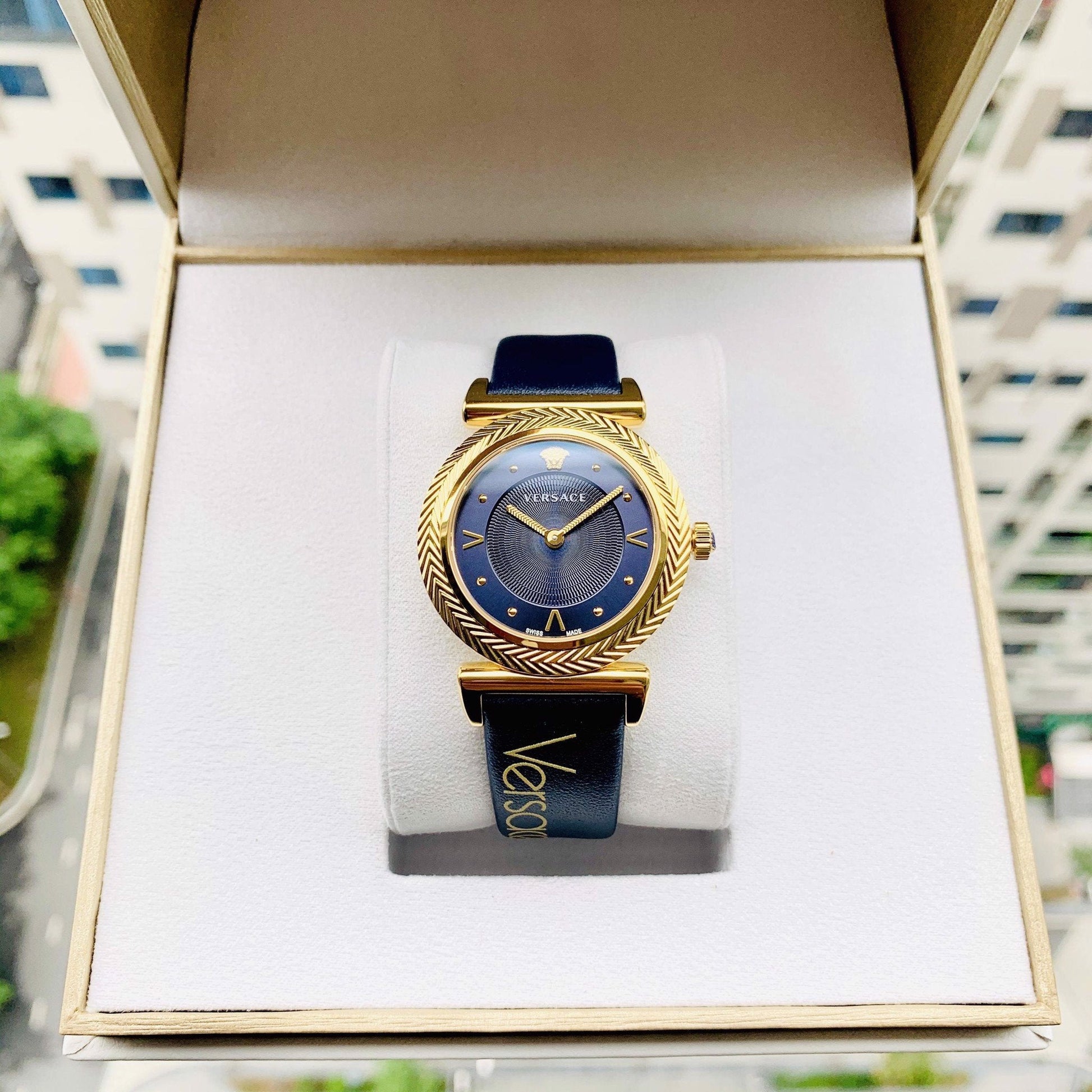  Shop Authentic Versace Greca Blue Dial Blue Leather Strap Watch for Women - VERE00218 - Luxxuri