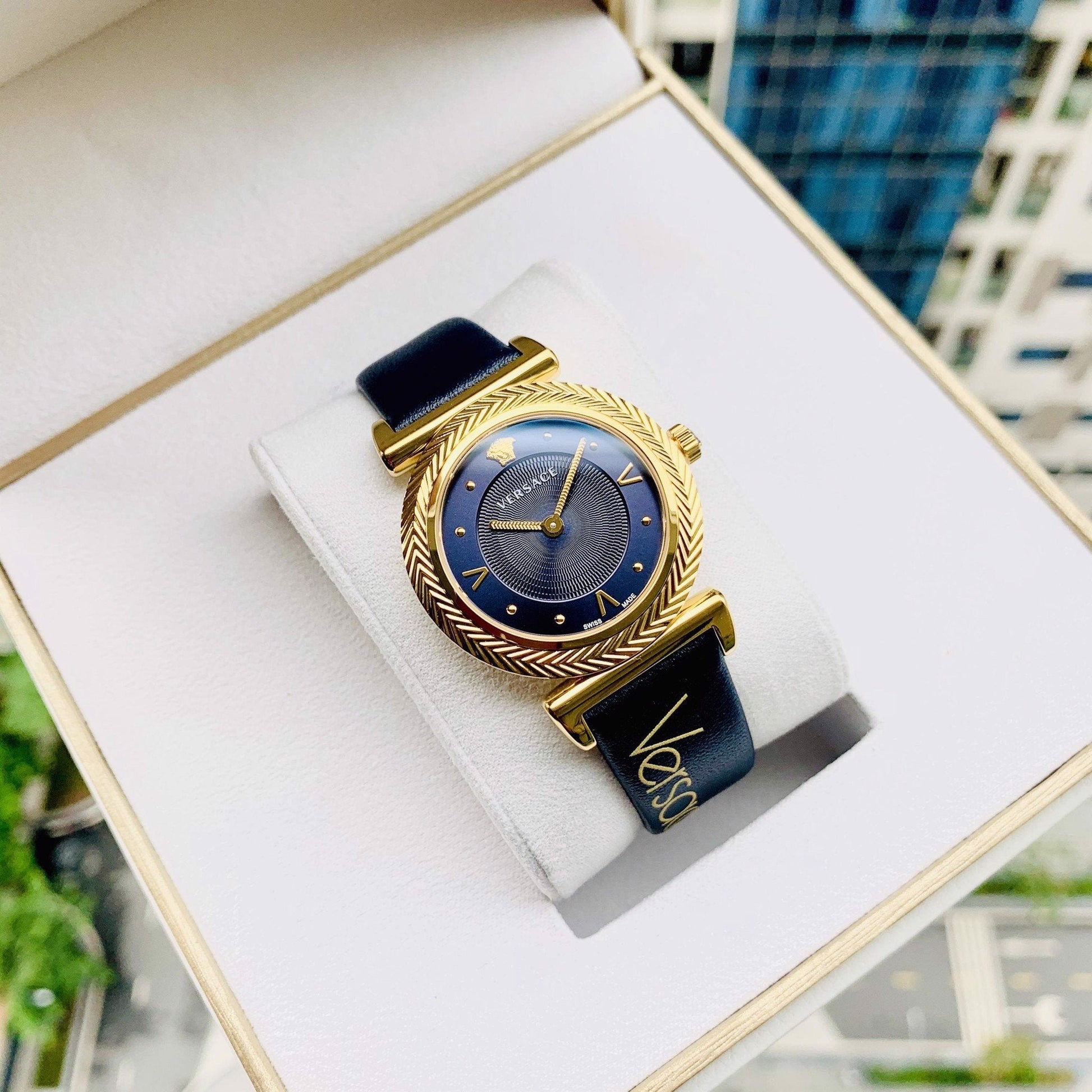  Shop Authentic Versace Greca Blue Dial Blue Leather Strap Watch for Women - VERE00218 - Luxxuri