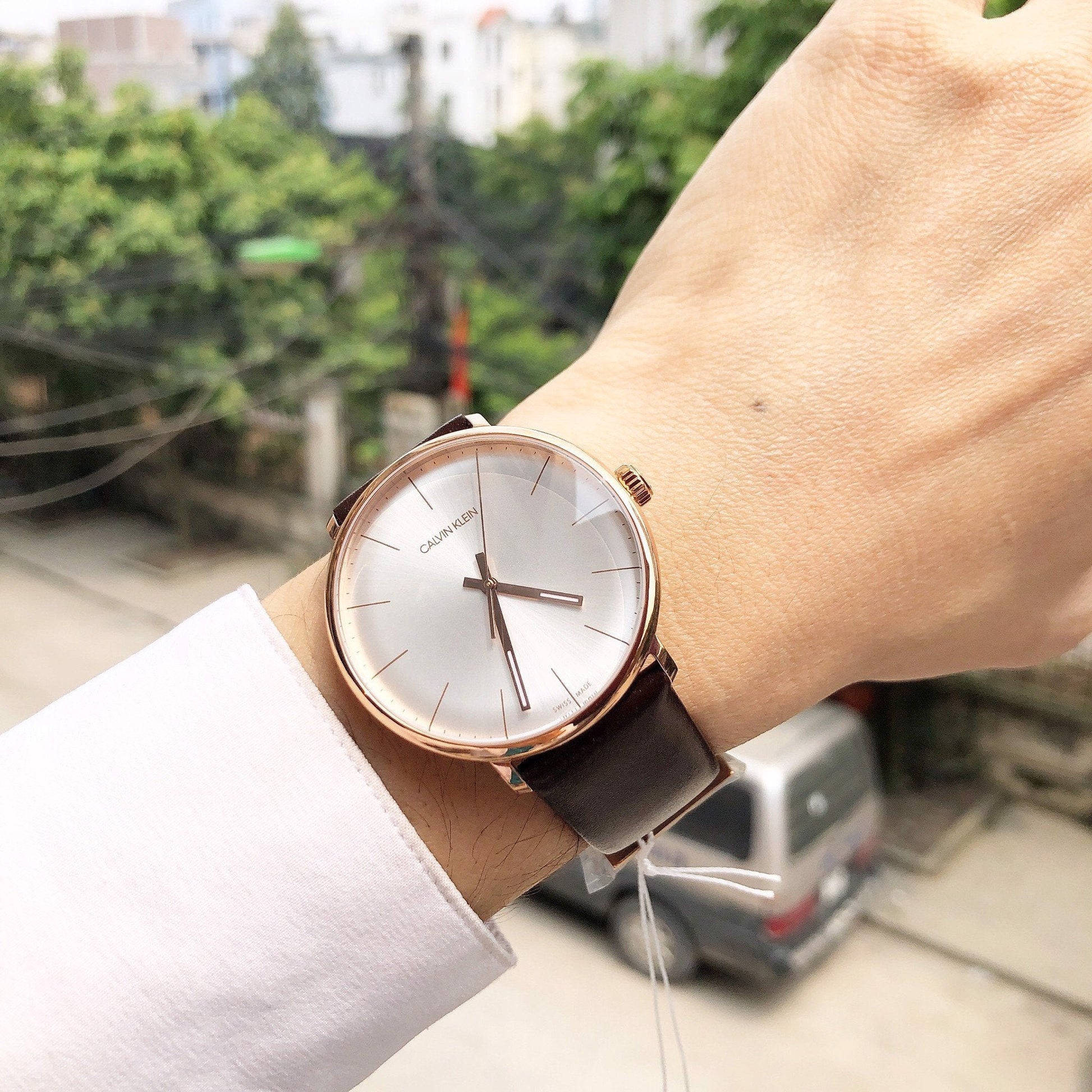  Shop Authentic Calvin Klein High Noon Silver Dial Brown Leather Strap Watch for Men - K8M216G6 - Luxxuri