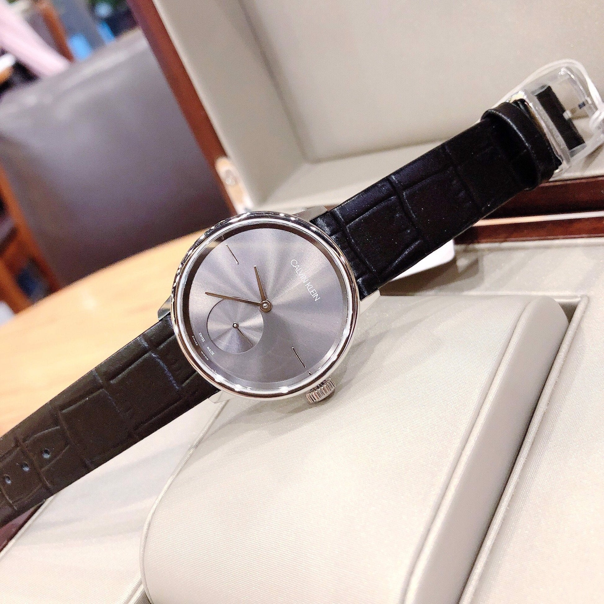  Shop Authentic Calvin Klein Accent Black Dial Black Leather Strap Watch for Women - K2Y231C3 - Luxxuri