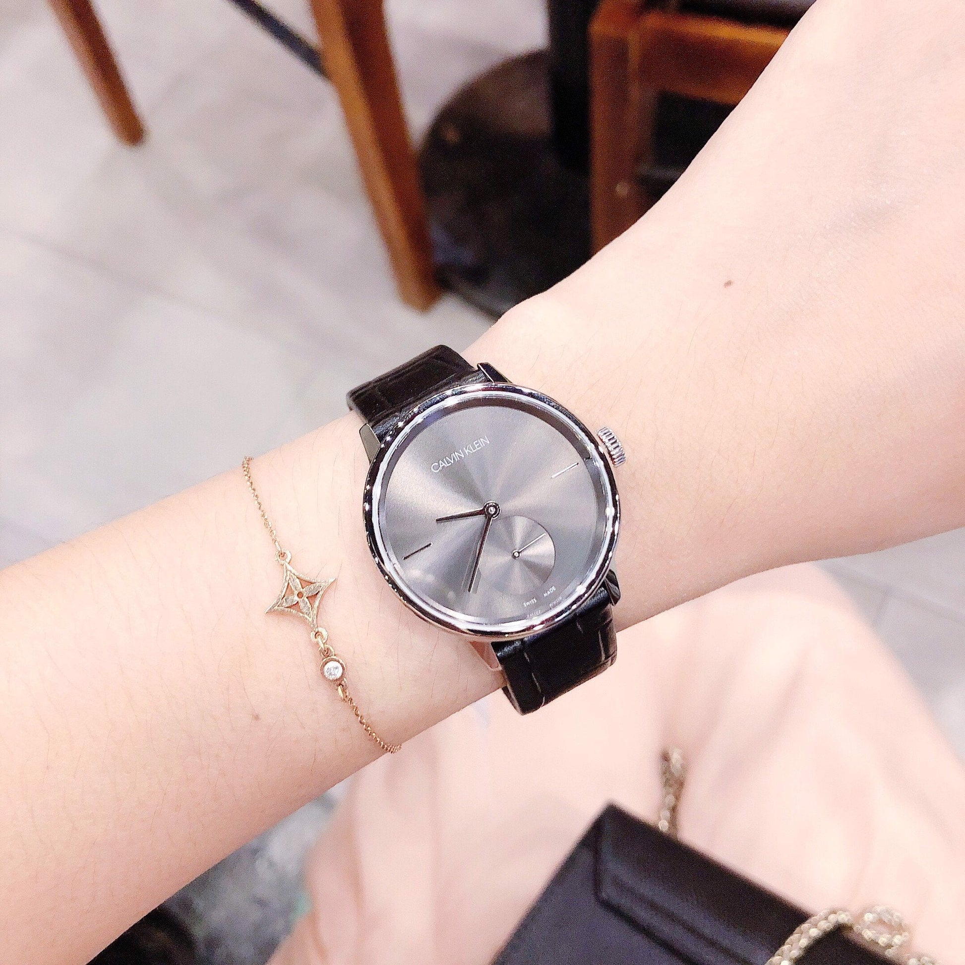 Shop Authentic Calvin Klein Accent Black Dial Black Leather Strap Watch for Women - K2Y231C3 - Luxxuri