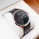  Shop Authentic Calvin Klein Minimal Diamonds Black Dial Black Leather Strap Watch for Men - K3M211CS - Luxxuri