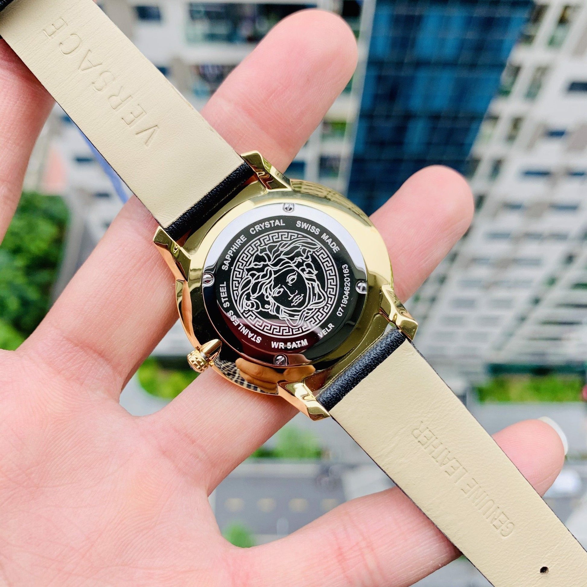  Shop Authentic Versace Audrey Quartz Black Dial Black Leather Strap Watch for Women - VELR00319 - Luxxuri