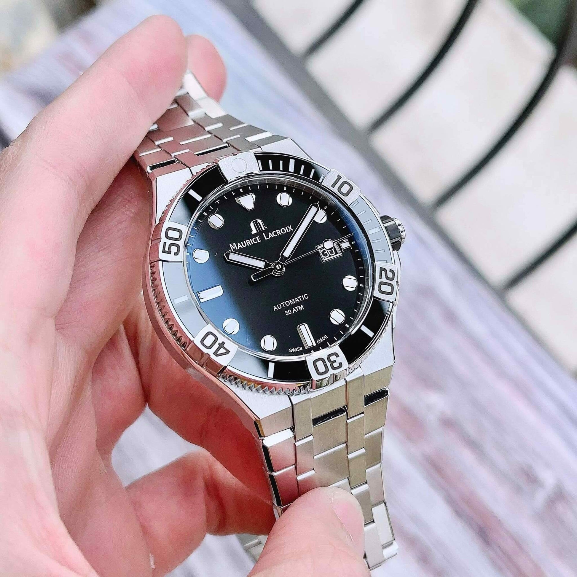  Shop Authentic Maurice Lacroix Aikon Venturer Black Dial Silver Steel Strap Watch for Men - AI6058-SS002-330-1 - Luxxuri