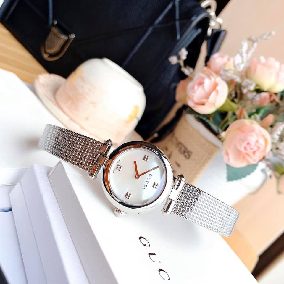  Shop Authentic Gucci Diamantissima Quartz Diamonds Mother of Pearl Dial Silver Mesh Bracelet Watch for Women - YA141504 - Luxxuri