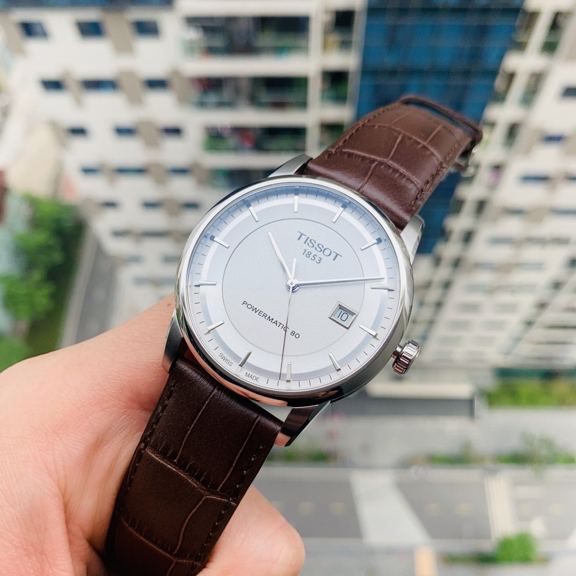  Shop Authentic Tissot Luxury Powermatic 80 Silver Dial Brown Leather Strap Watch For Men - T086.407.16.031.00 - Luxxuri