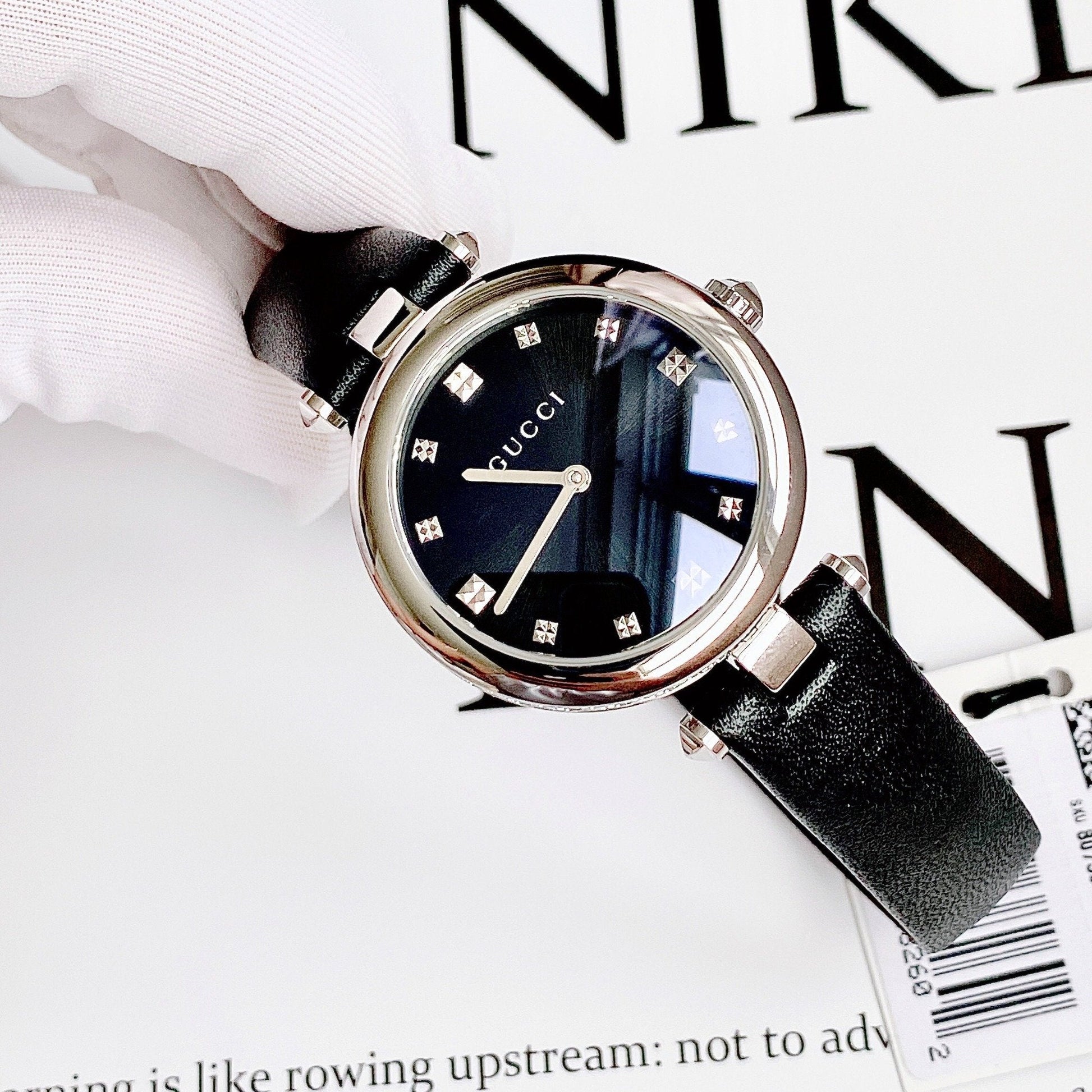 Shop Authentic Gucci Diamantissima Diamonds Black Dial Black Leather Strap Watch For Women - YA141403 - Luxxuri
