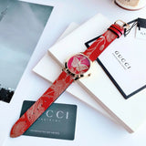  Shop Authentic Gucci G Timeless Quartz Red Dial Red Leather Strap Watch For Women - YA1264054 - Luxxuri