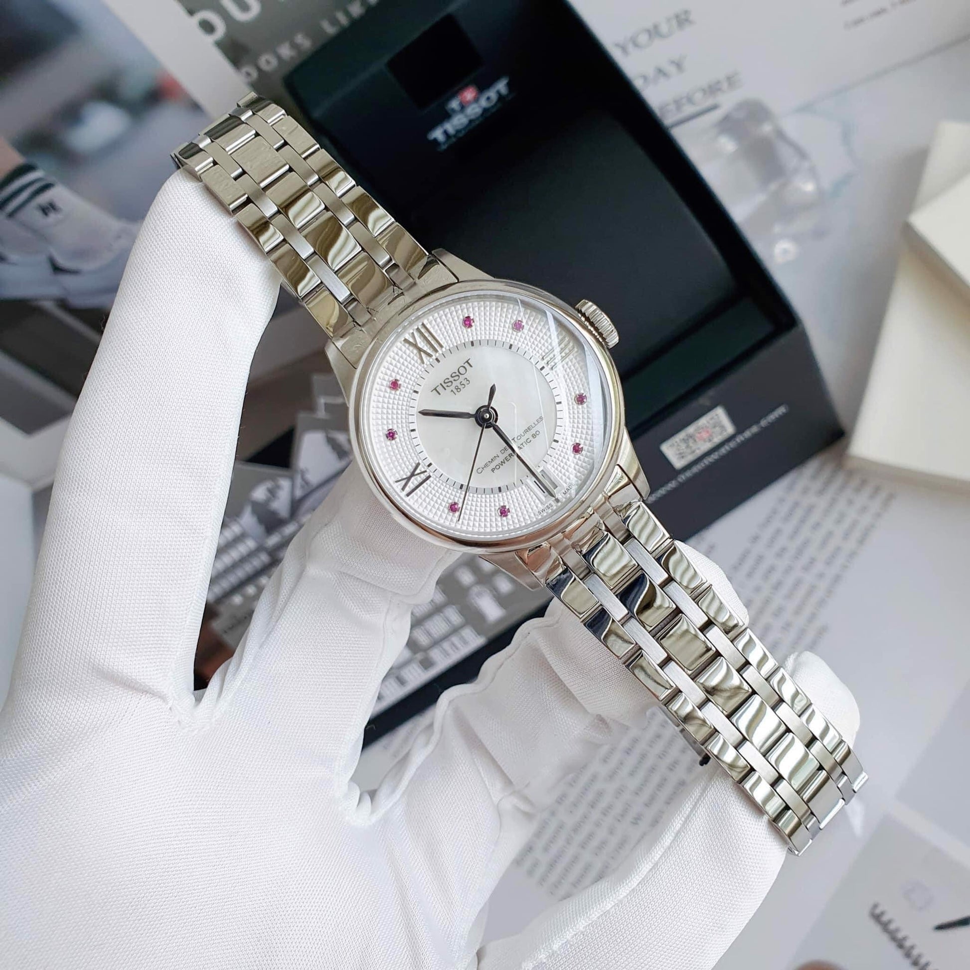  Shop Authentic Tissot Chemin Des Tourelles Powermatic 80 Rubies Mother of Pearl Dial Silver Steel Strap Watch For Women - T099.207.11.113.00 - Luxxuri