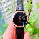  Shop Authentic Longines Record Black Dial Black Leather Strap Watch for Men - L2.821.5.57.2 - Luxxuri