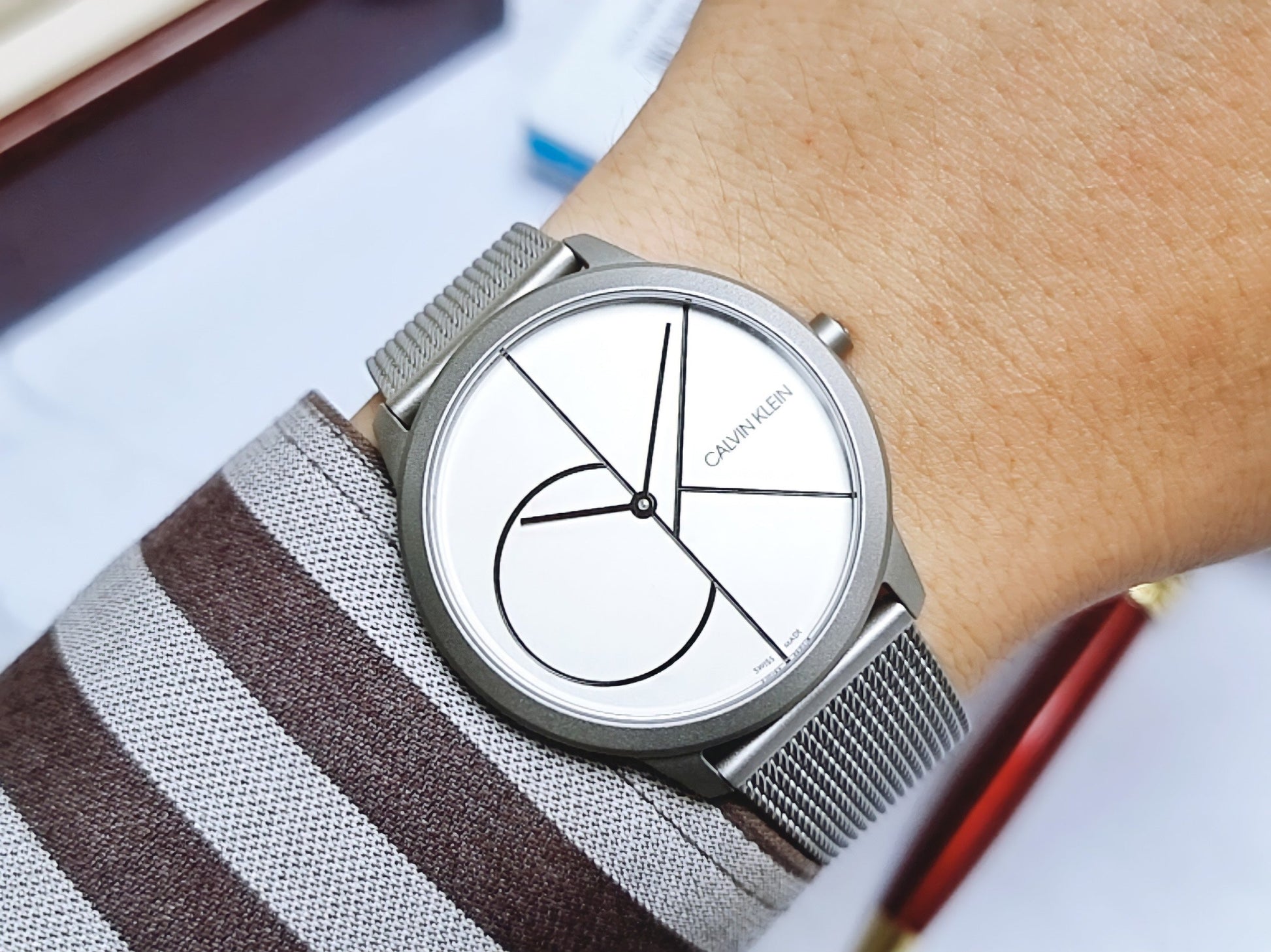  Shop Authentic Calvin Klein Minimal White Dial Silver Mesh Bracelet Watch for Men - K3M5115X - Luxxuri