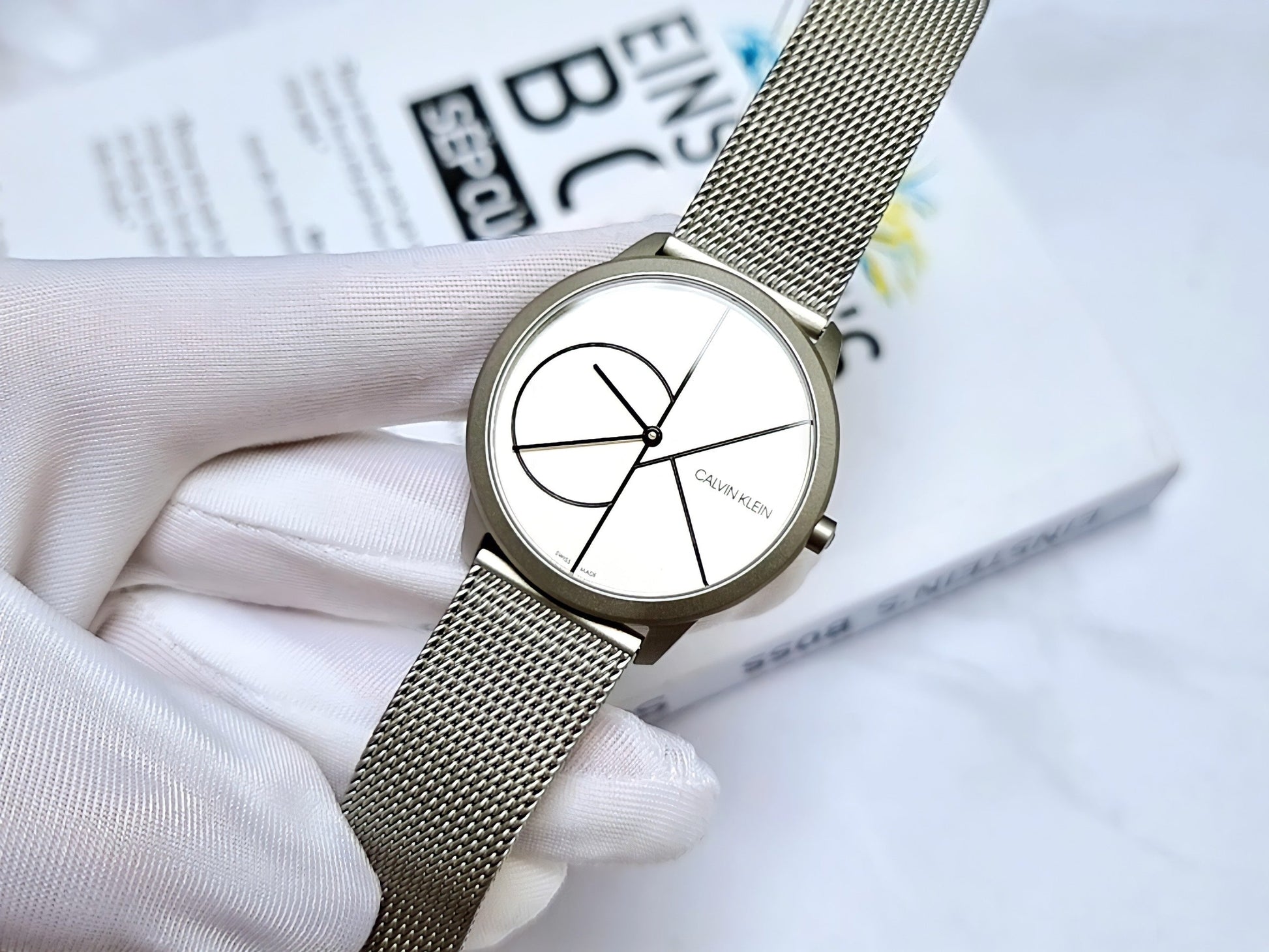  Shop Authentic Calvin Klein Minimal White Dial Silver Mesh Bracelet Watch for Men - K3M5115X - Luxxuri