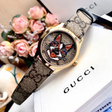  Shop Authentic Gucci G Timeless Brown Dial Brown Leather Strap Watch For Women - YA1264056 - Luxxuri