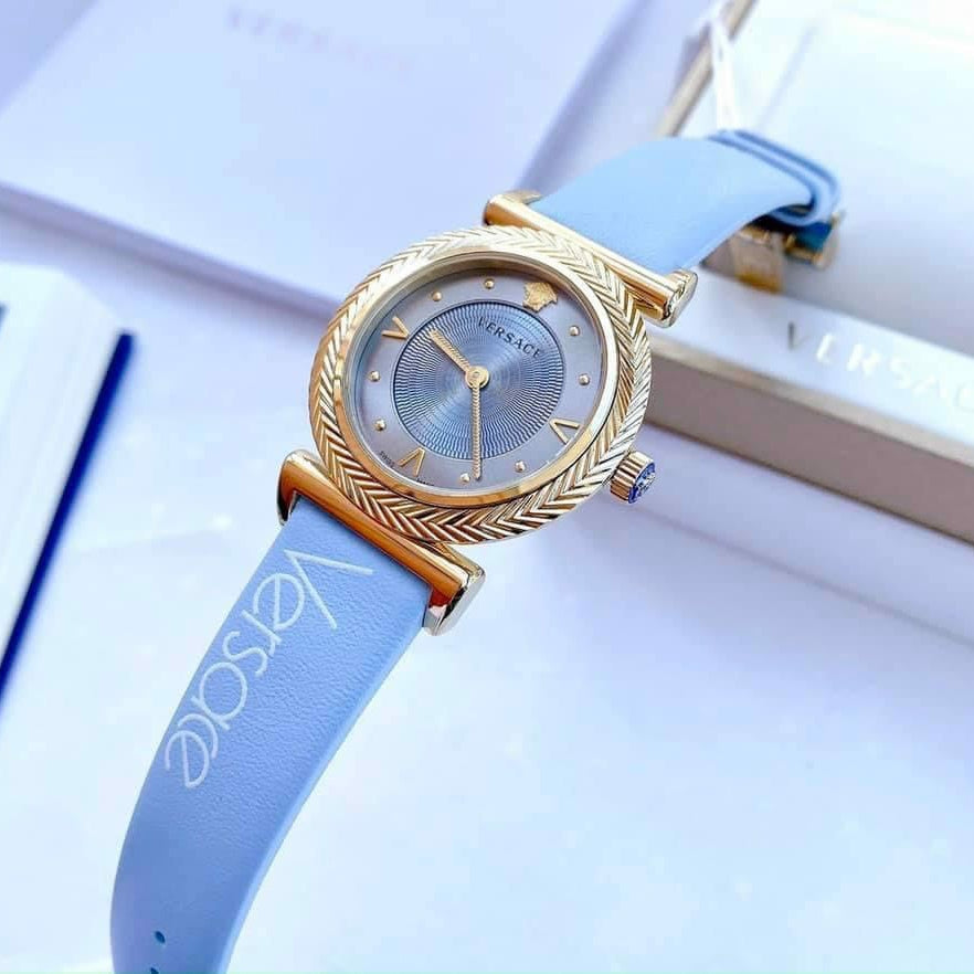  Shop Authentic Versace V-Motif Grey Dial Blue Leather Strap Watch for Women - VERE00318 - Luxxuri