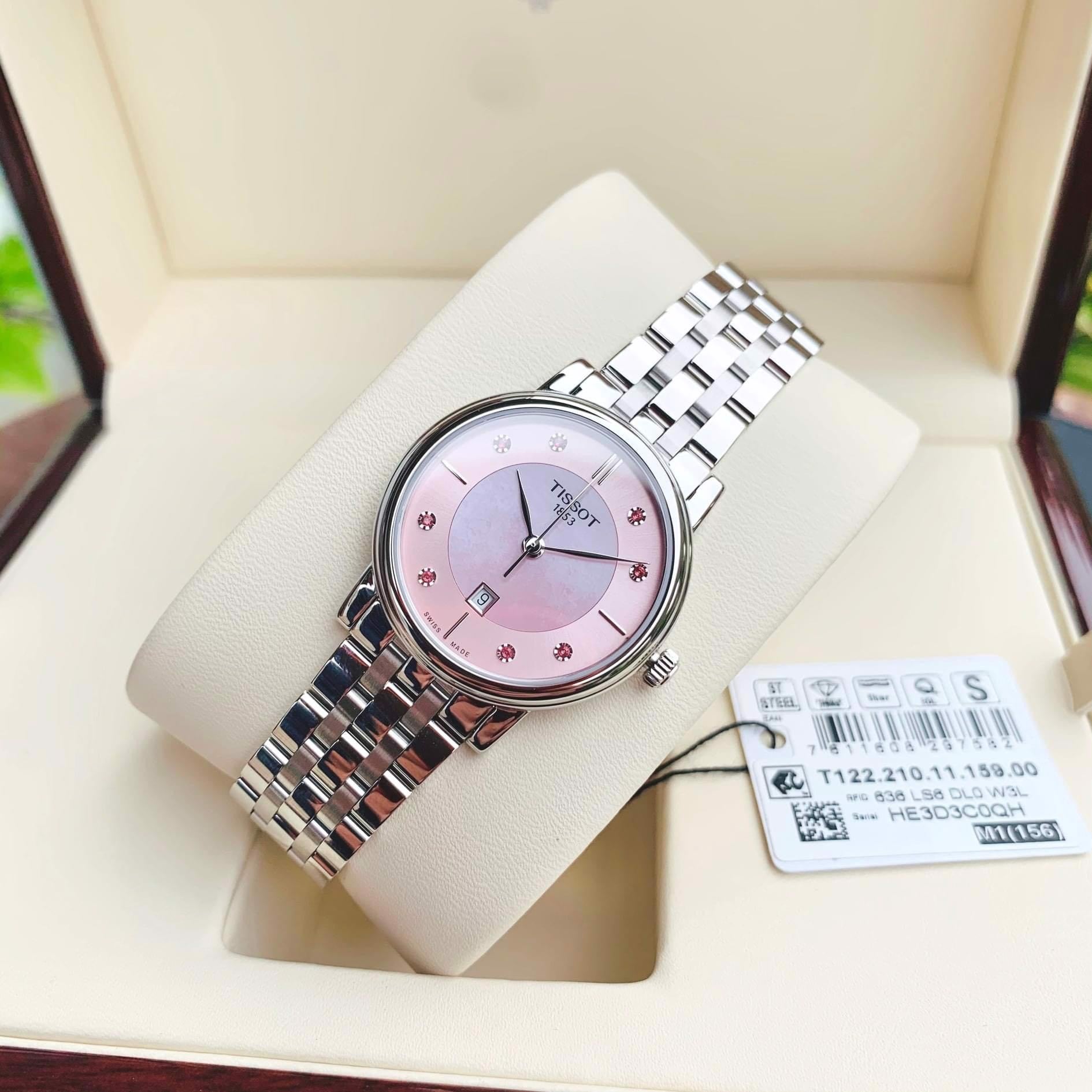 Tissot T Classic Carson Premium Pink Dial Silver Steel Strap Watch for Women - T122.210.11.159.00