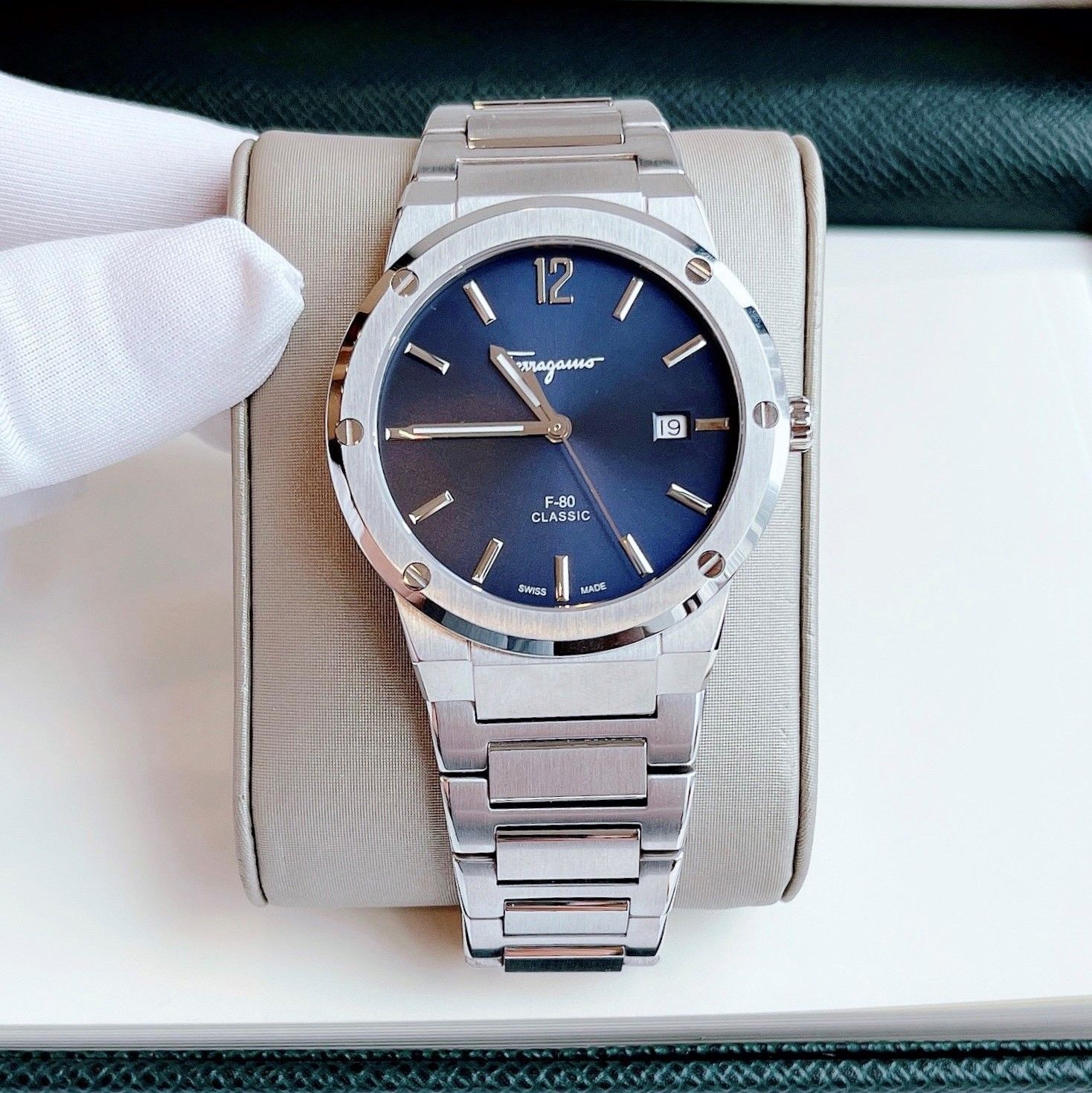  Shop Authentic Salvatore Ferragamo F-80 Classic Blue Dial Silver Steel Strap Watch for Men - SFDT01320 - Luxxuri