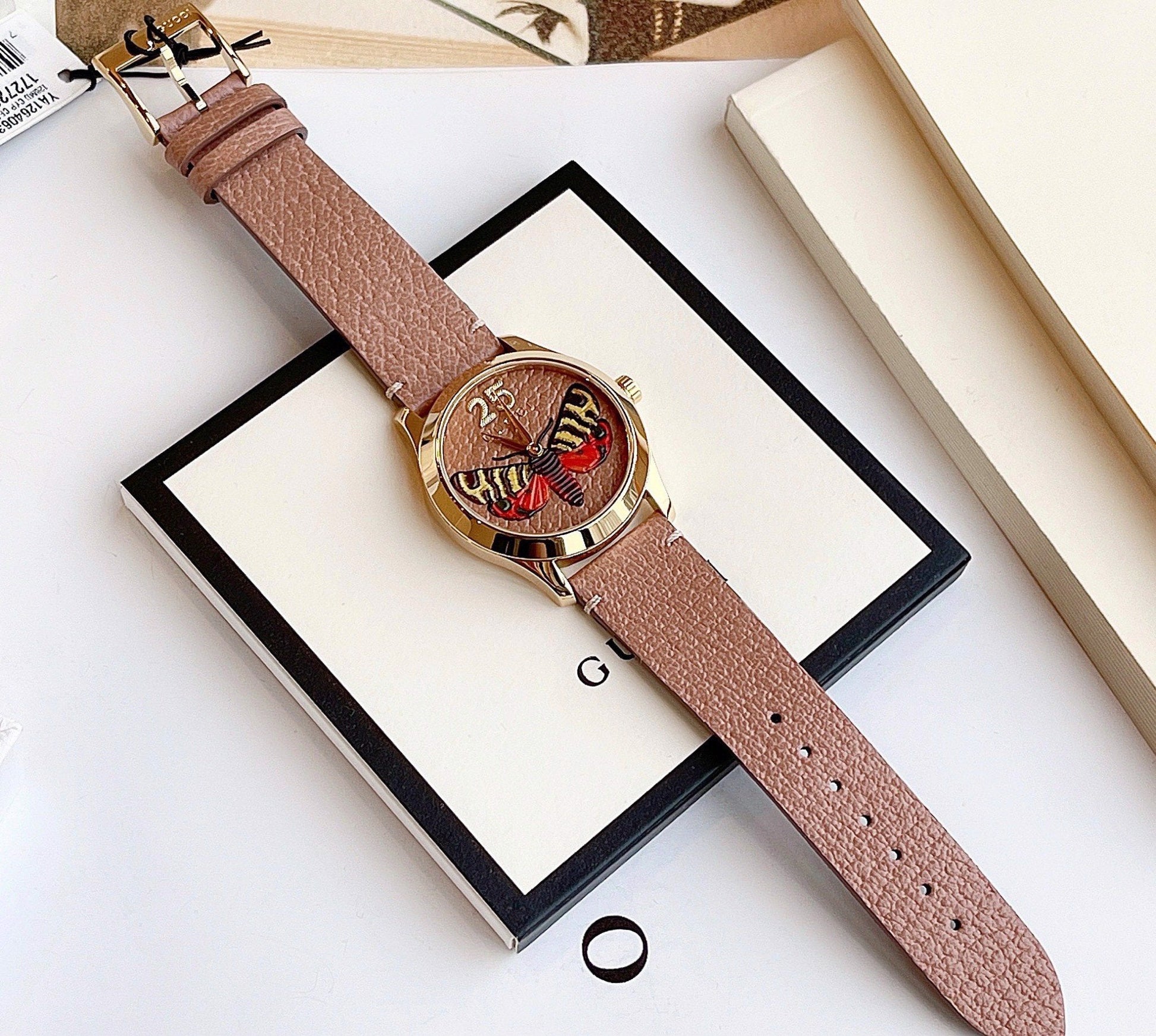  Shop Authentic Gucci G Timeless Butterfly Brown Dial Brown Leather Strap Watch For Women - YA1264063 - Luxxuri