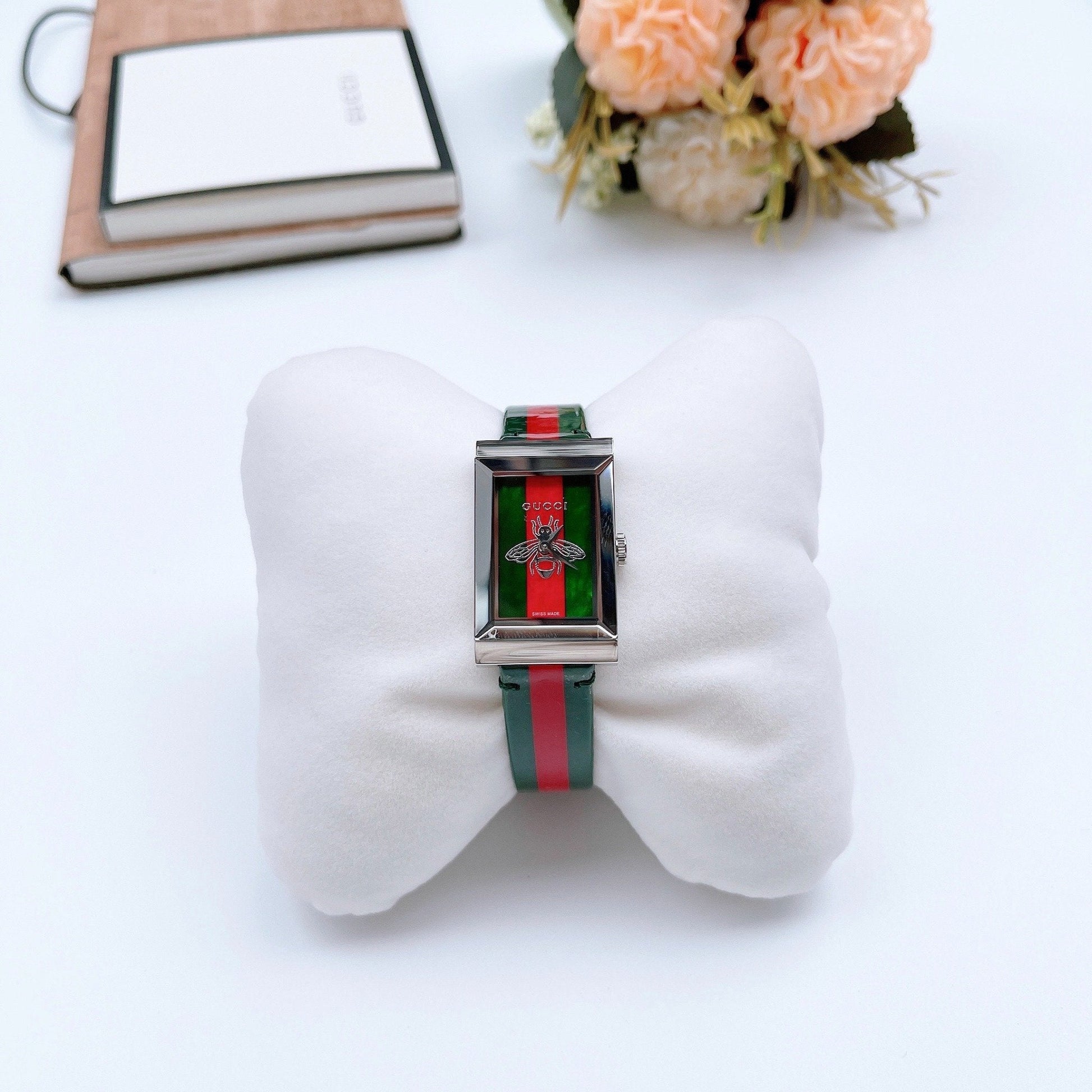  Shop Authentic Gucci G Frame Quartz Green & Red Mother of Pearl Dial Multicolor Leather Strap Watch For Women - YA147408 - Luxxuri