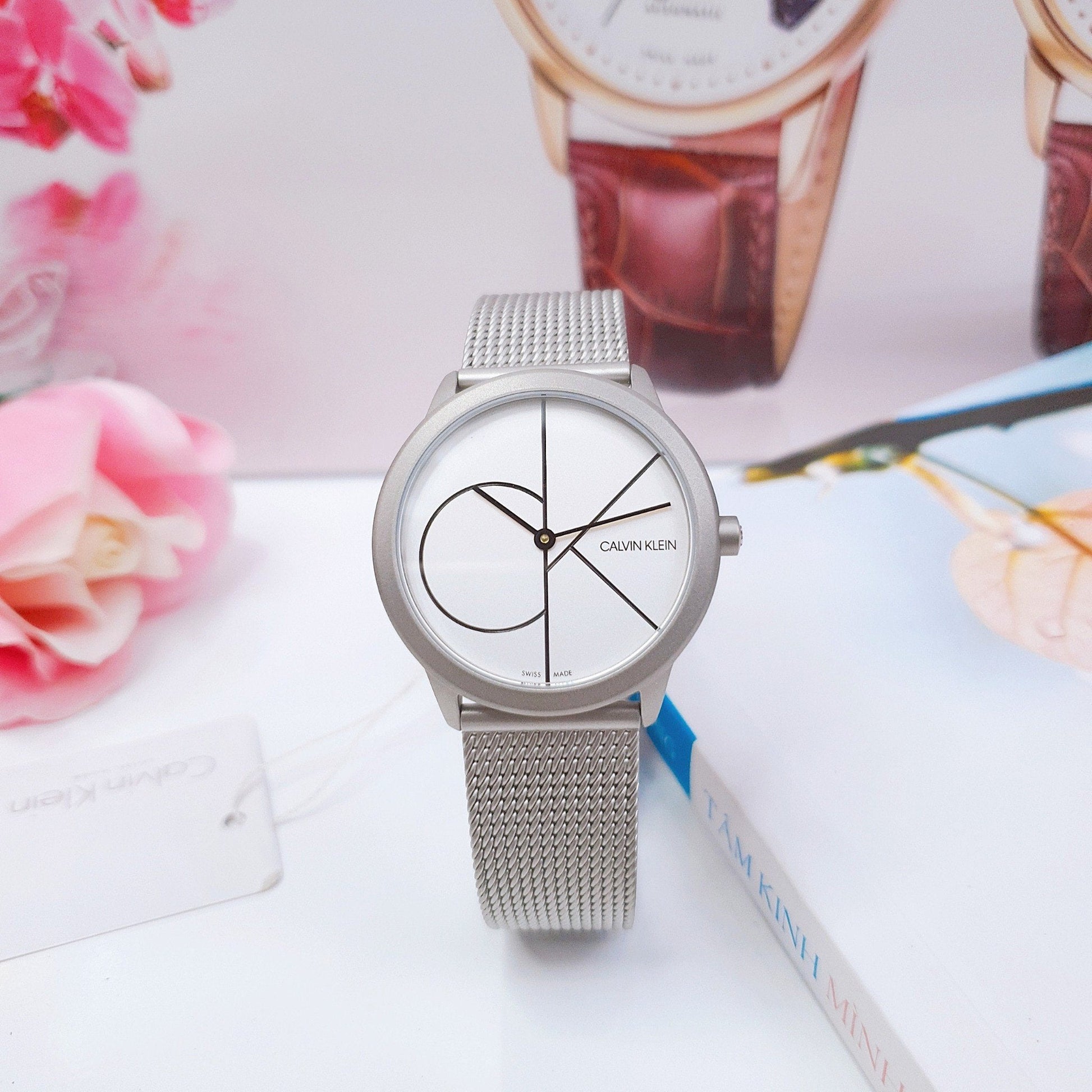  Shop Authentic Calvin Klein Minimal White Dial Silver Mesh Bracelet Watch for Women - K3M5215X - Luxxuri