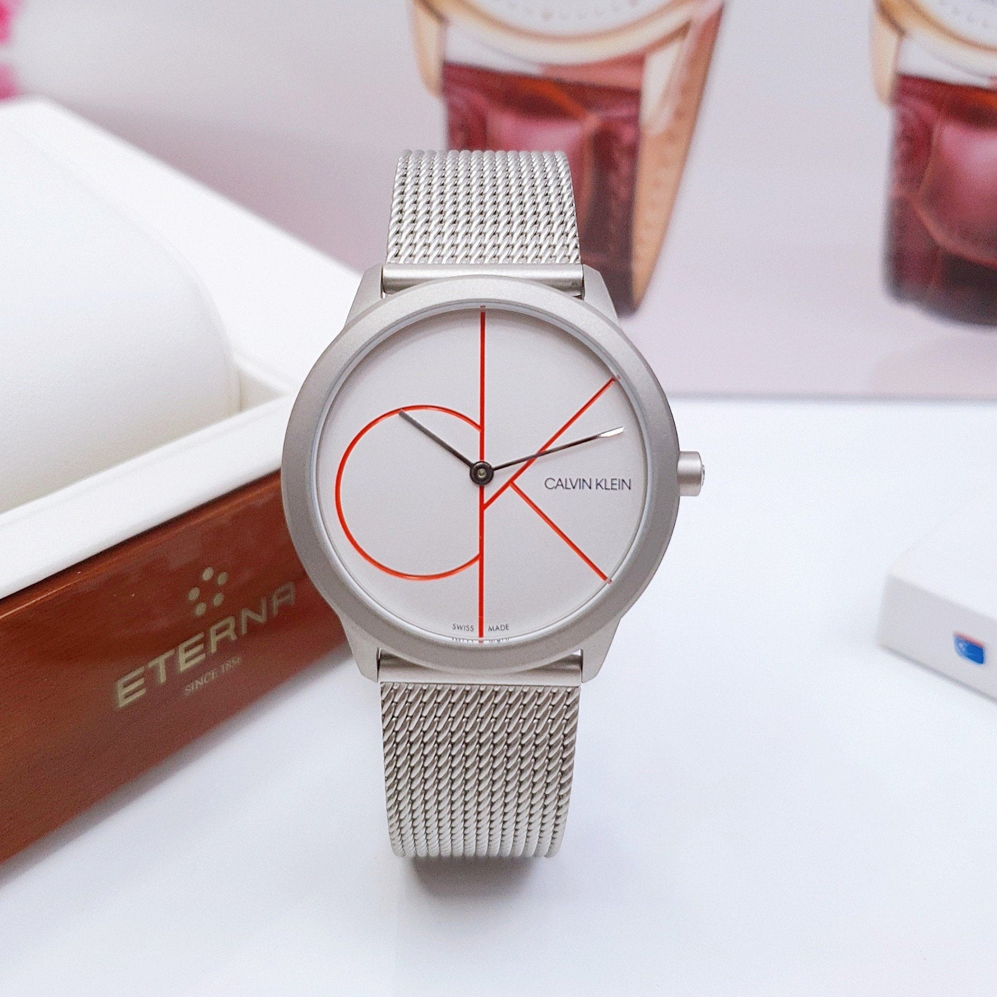  Shop Authentic Calvin Klein Minimal White Dial Silver Mesh Bracelet Watch for Women - K3M52152 - Luxxuri