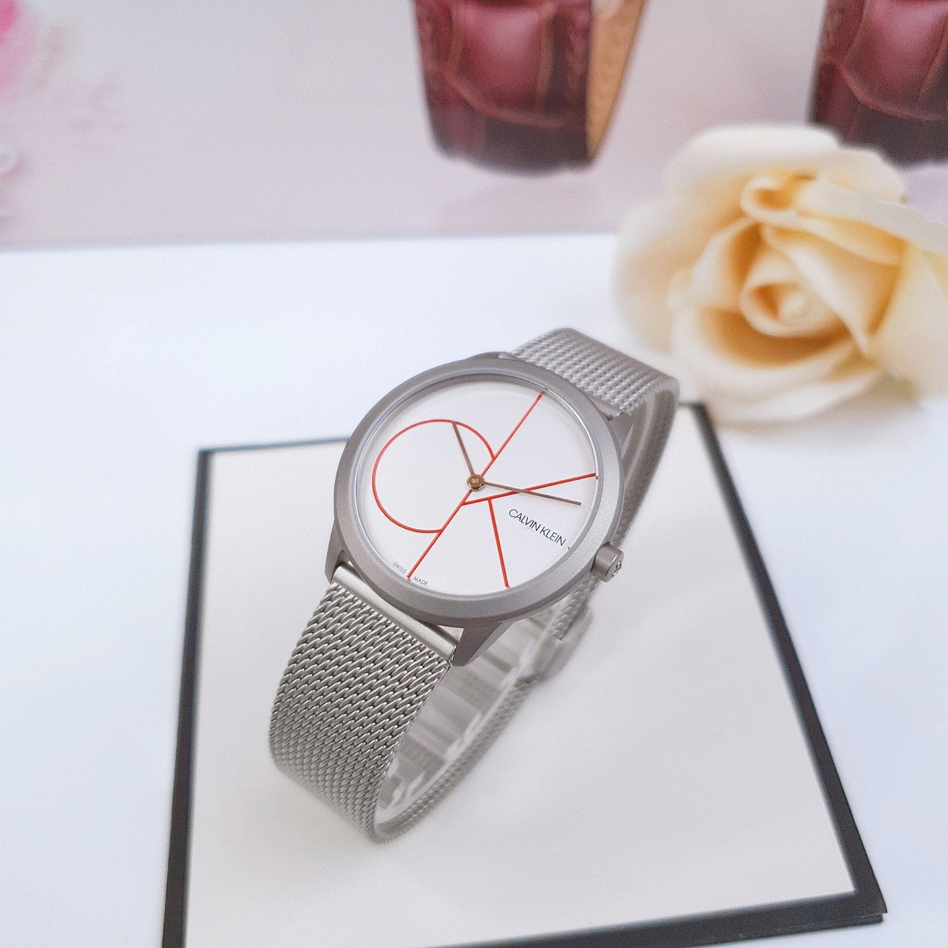  Shop Authentic Calvin Klein Minimal White Dial Silver Mesh Bracelet Watch for Women - K3M52152 - Luxxuri