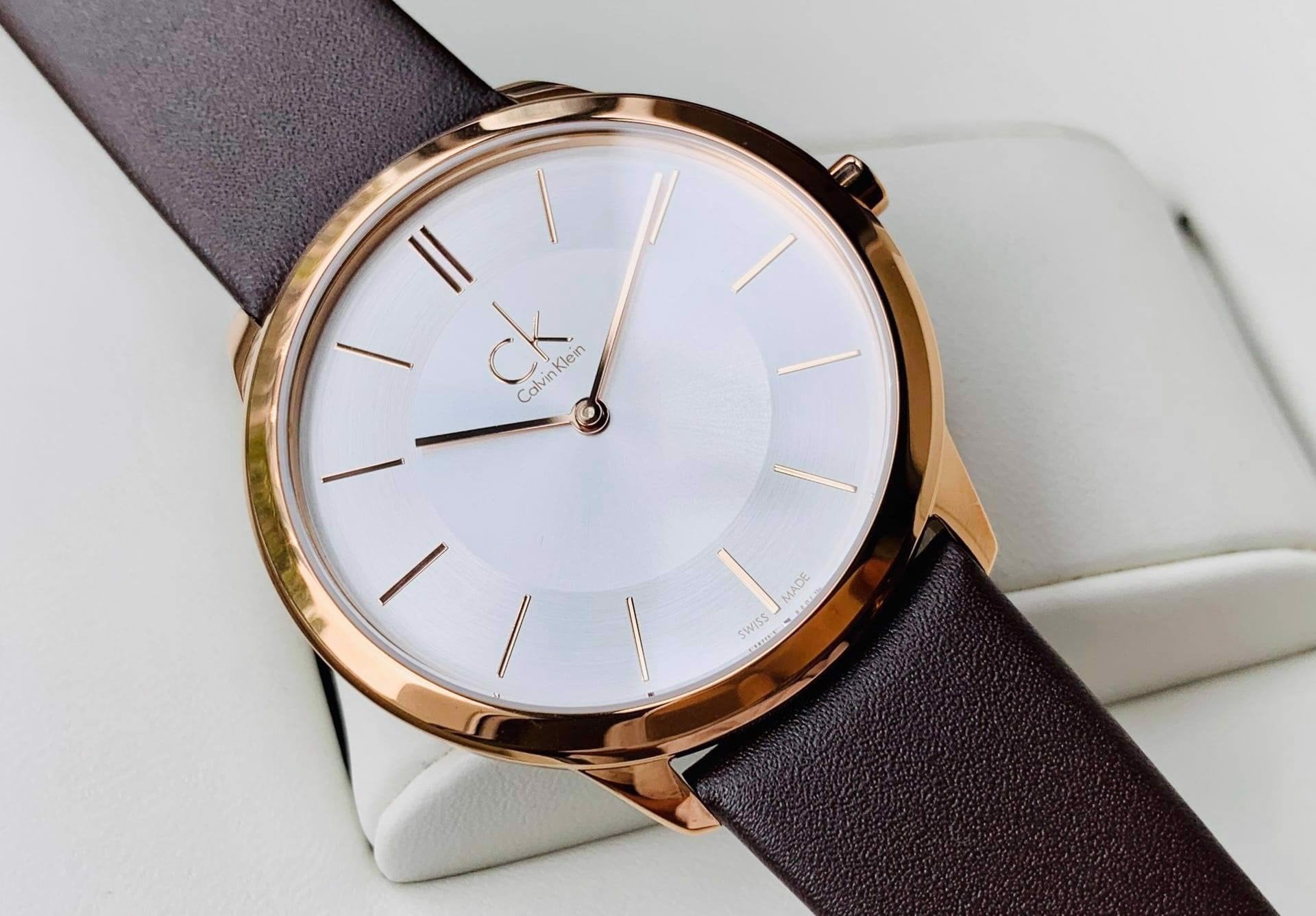  Shop Authentic Calvin Klein Minimal White Dial Brown Leather Strap Watch for Men - K3M216G6 - Luxxuri