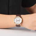  Shop Authentic Calvin Klein Minimal White Dial Brown Leather Strap Watch for Women - K3M226G6 - Luxxuri