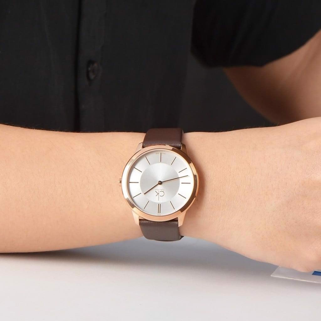  Shop Authentic Calvin Klein Minimal White Dial Brown Leather Strap Watch for Women - K3M226G6 - Luxxuri