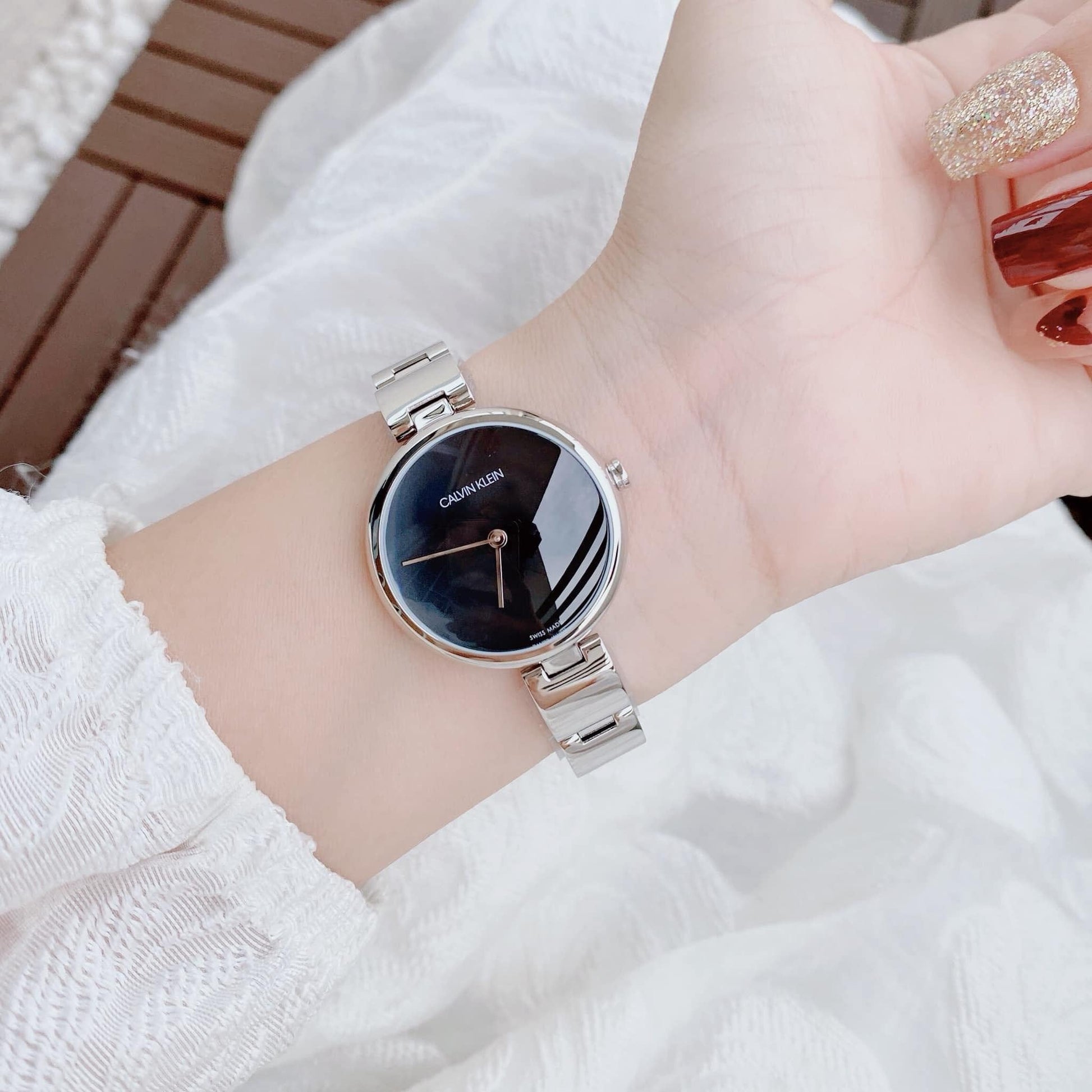  Shop Authentic Calvin Klein Wavy Black Dial Silver Steel Strap Watch for Women - K9U23141 - Luxxuri