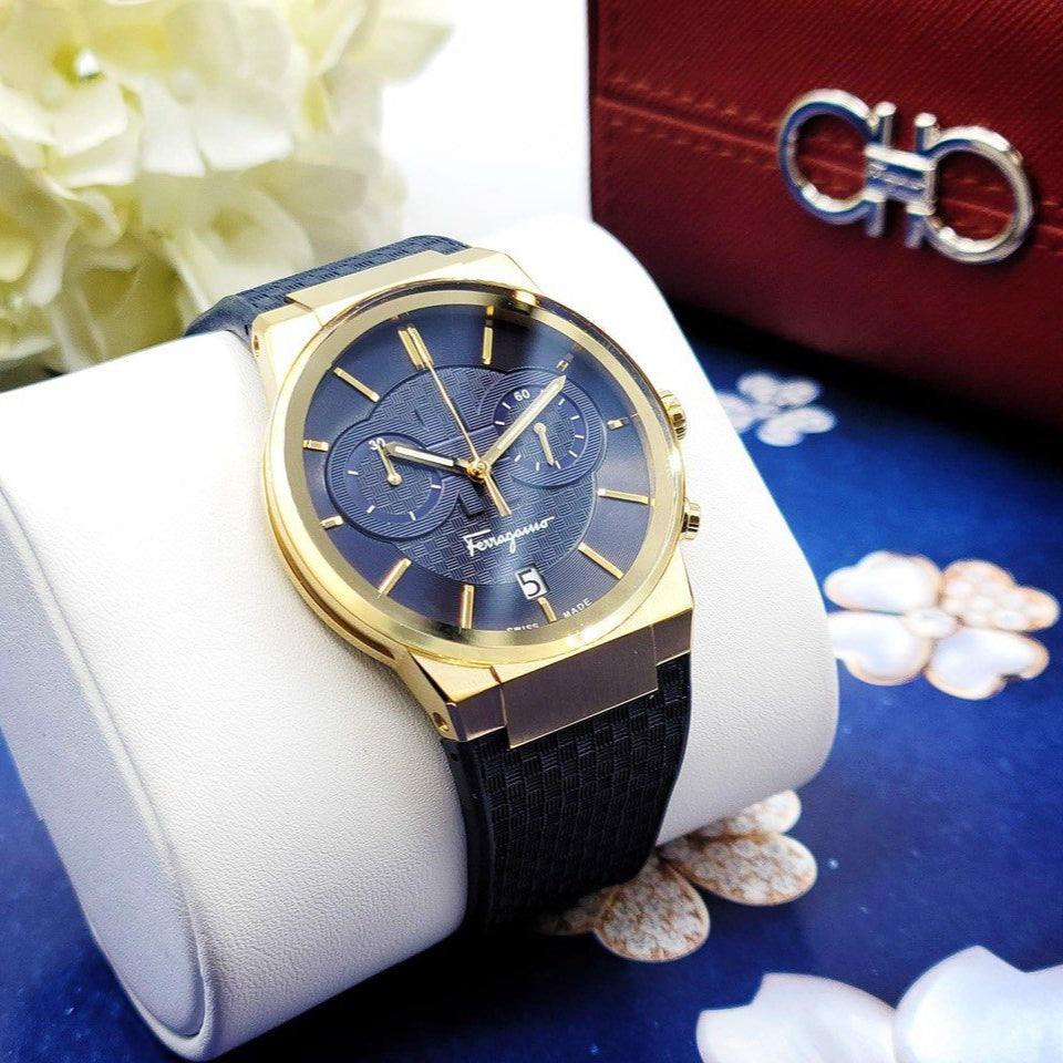  Shop Authentic Salvatore Ferragamo Sapphire Chrono Blue Dial Blue Silicone Strap Watch for Men - SFME00221 - Luxxuri