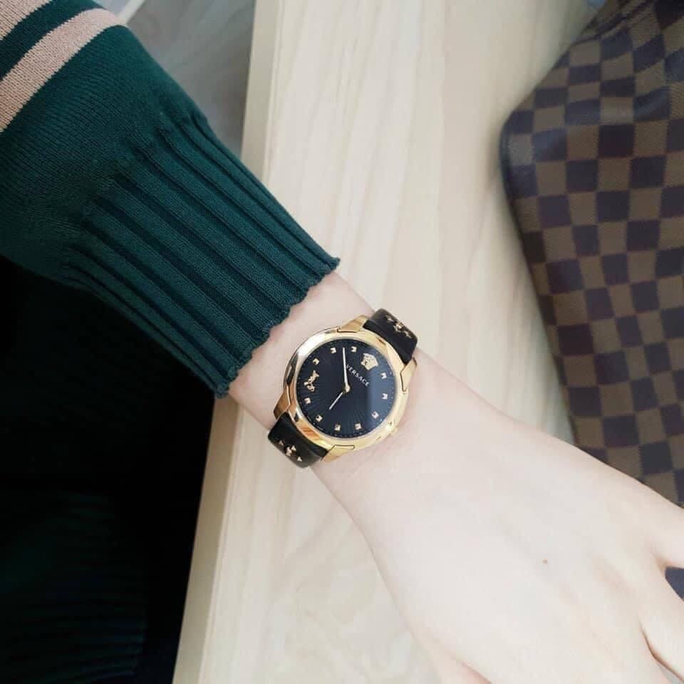  Shop Authentic Versace Audrey Quartz Black Dial Black Leather Strap Watch for Women - VELR00319 - Luxxuri