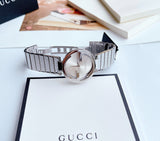 Shop Authentic Gucci G Interlocking Silver Dial Silver Steel Strap Watch For Women - YA133308 - Luxxuri