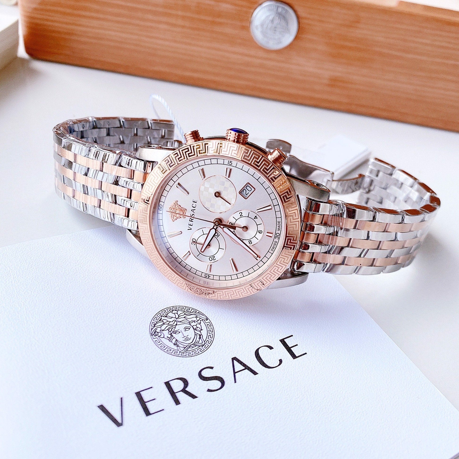  Shop Authentic Versace Sport Tech Chronograph While Dial Two Tone Steel Strap Watch for Men - VELT00319 - Luxxuri