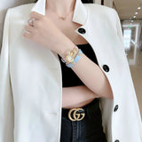  Shop Authentic Versace Medusa Lock Icon Quartz Gold Dial Pink & Blue Leather Strap Watch For Women - VEDW00219 - Luxxuri