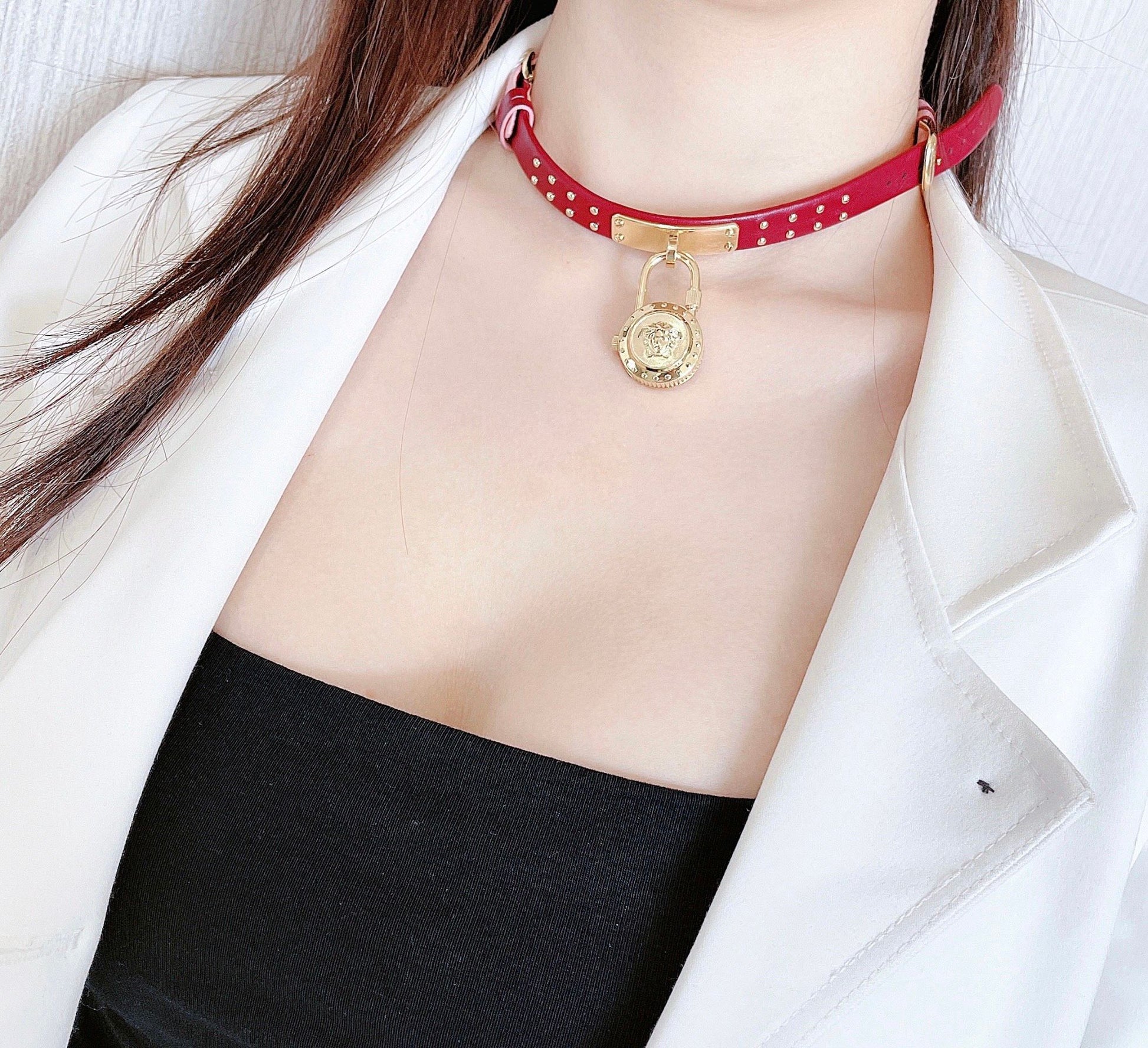  Shop Authentic Versace Medusa Lock Icon Gold Dial Red Leather Strap Watch for Women - VEDW00319 - Luxxuri