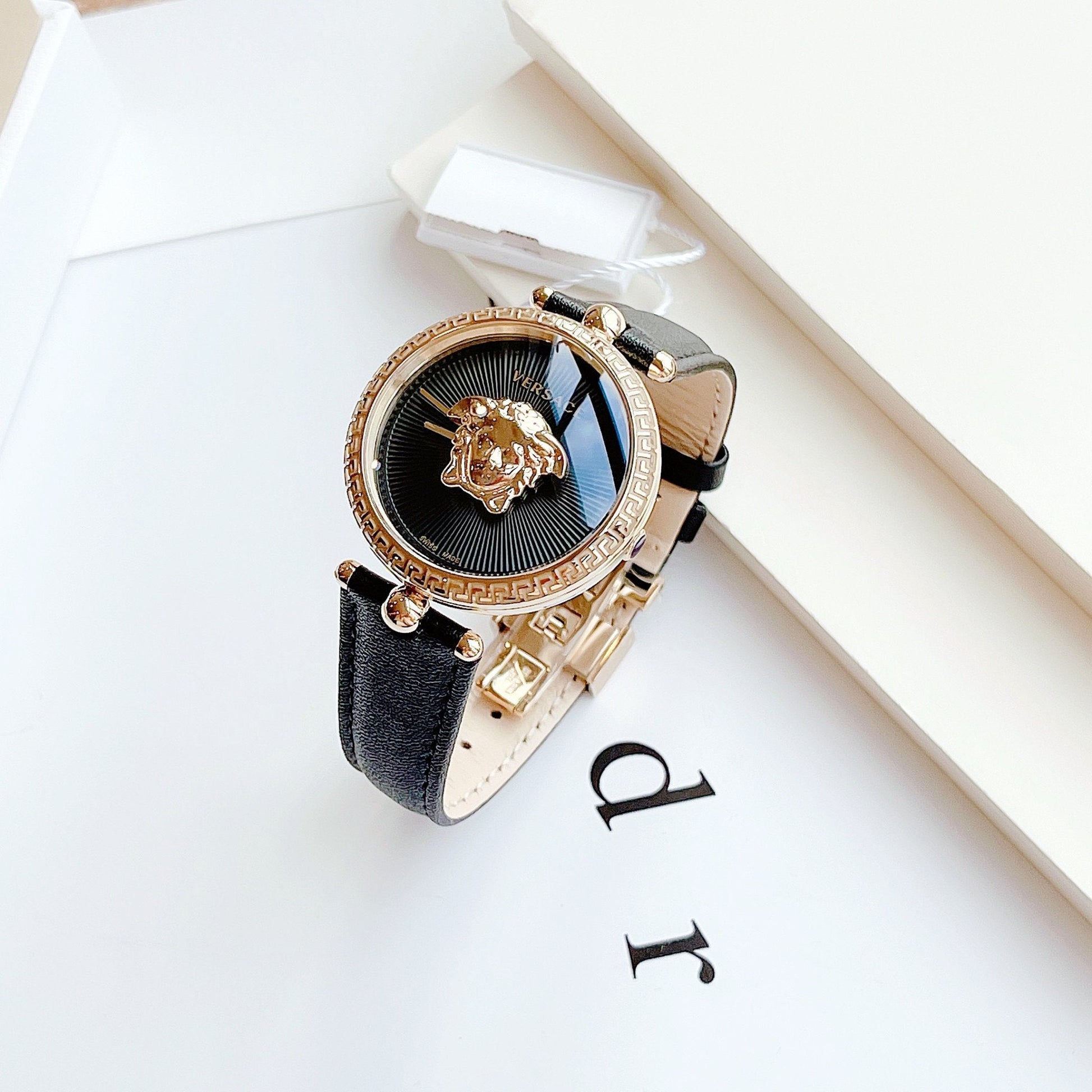  Shop Authentic Versace Palazzo Empire Black Dial Black Leather Strap Watch for Women - VCO020017 - Luxxuri