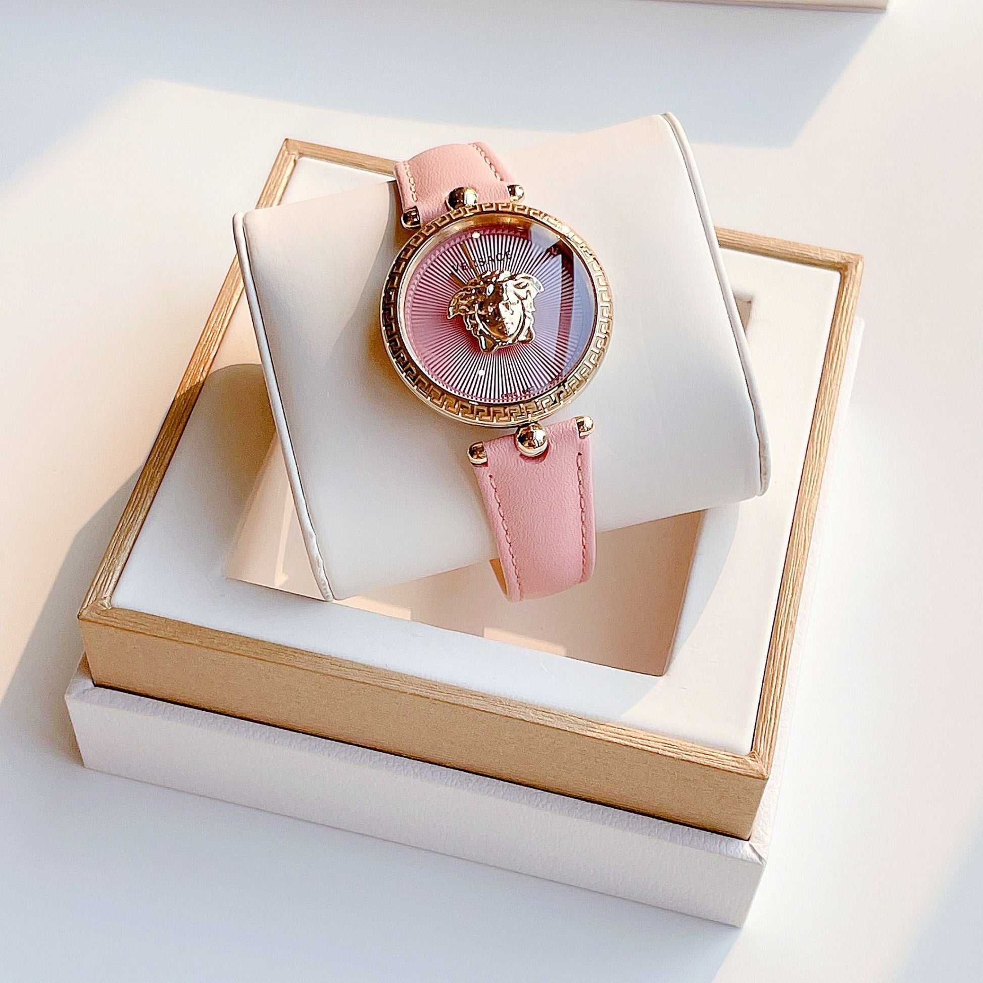  Shop Authentic Versace Palazzo Empire Pink Dial Pink Leather Strap Watch for Women - VCO030017 - Luxxuri