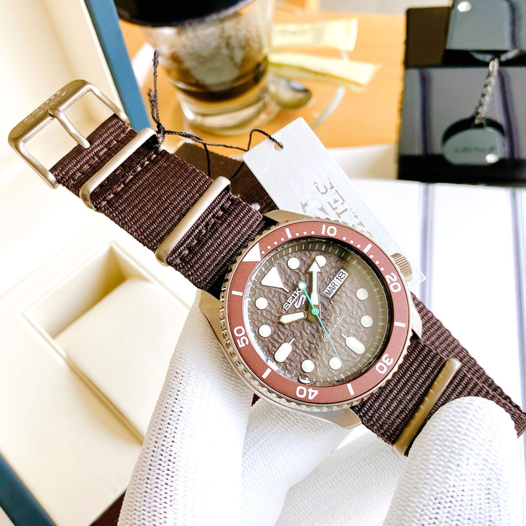  Shop Authentic Seiko 5 Sport Automatic Brown Dial Brown Nylon Strap Watch For Men - SRPD85K1 - Luxxuri
