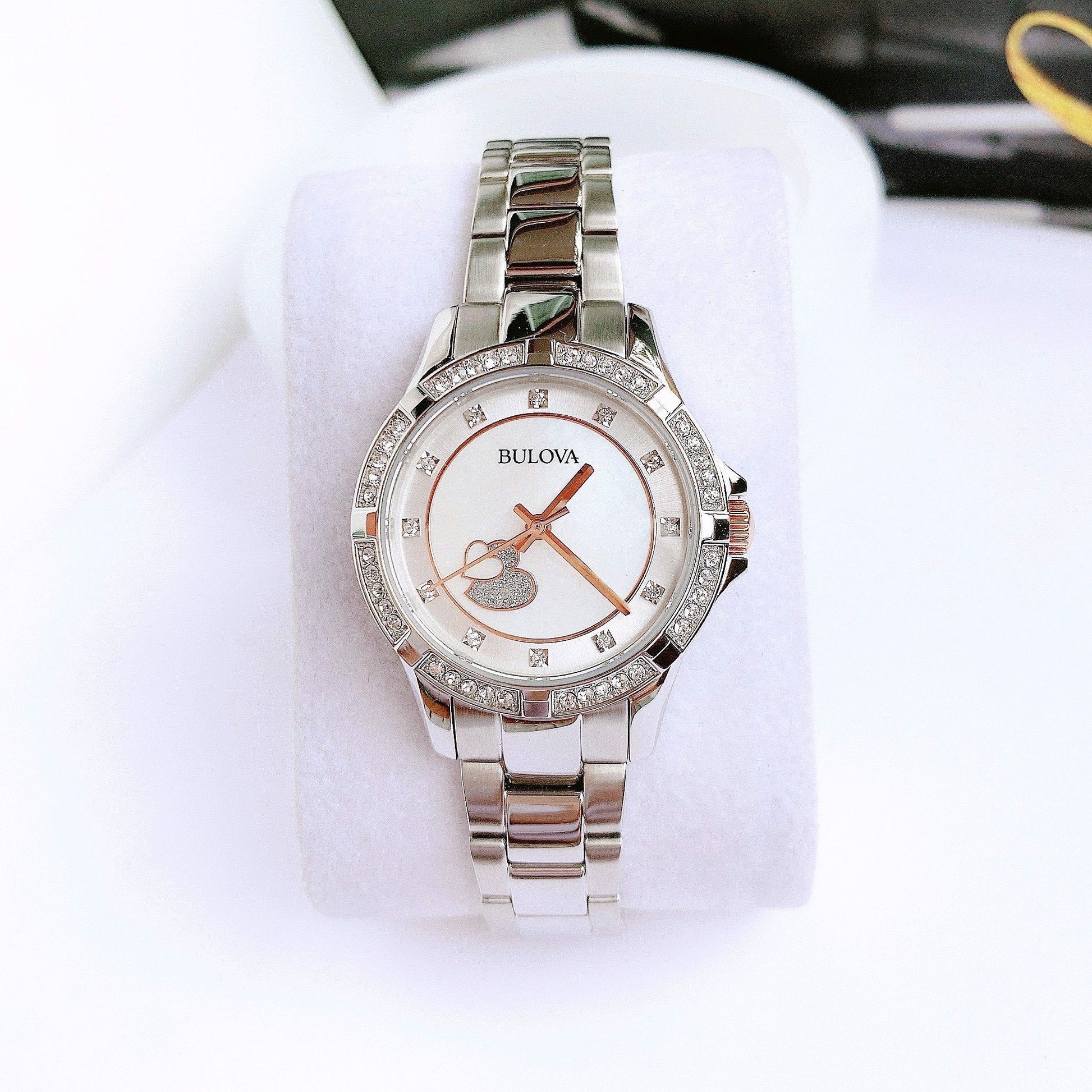  Shop Authentic Bulova Crystal Collection Mother of Pearl Dial Silver Steel Strap Watch for Women - 98L232 - Luxxuri