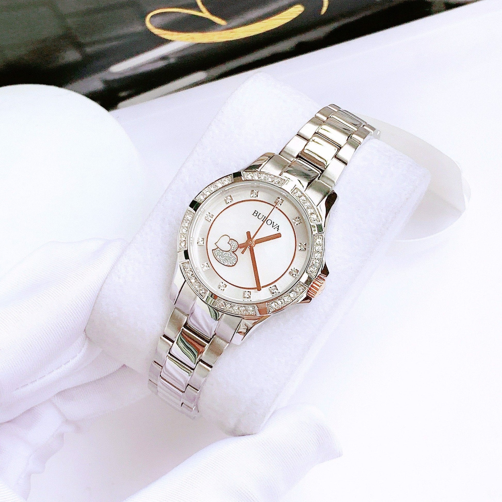  Shop Authentic Bulova Crystal Collection Mother of Pearl Dial Silver Steel Strap Watch for Women - 98L232 - Luxxuri