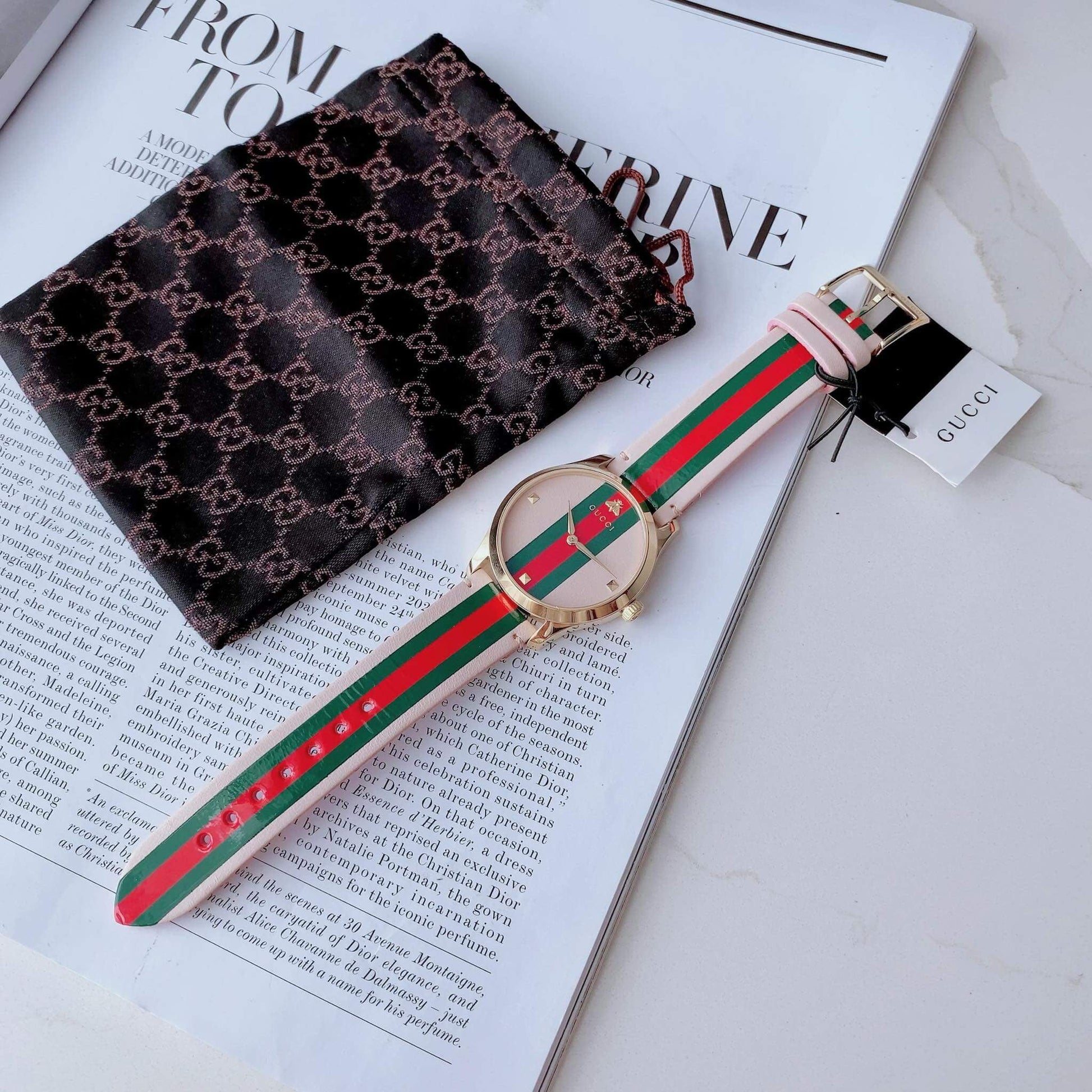  Shop Authentic Gucci G Timeless Quartz Pink Dial Three Tone Leather Strap Watch For Women - YA1264118 - Luxxuri