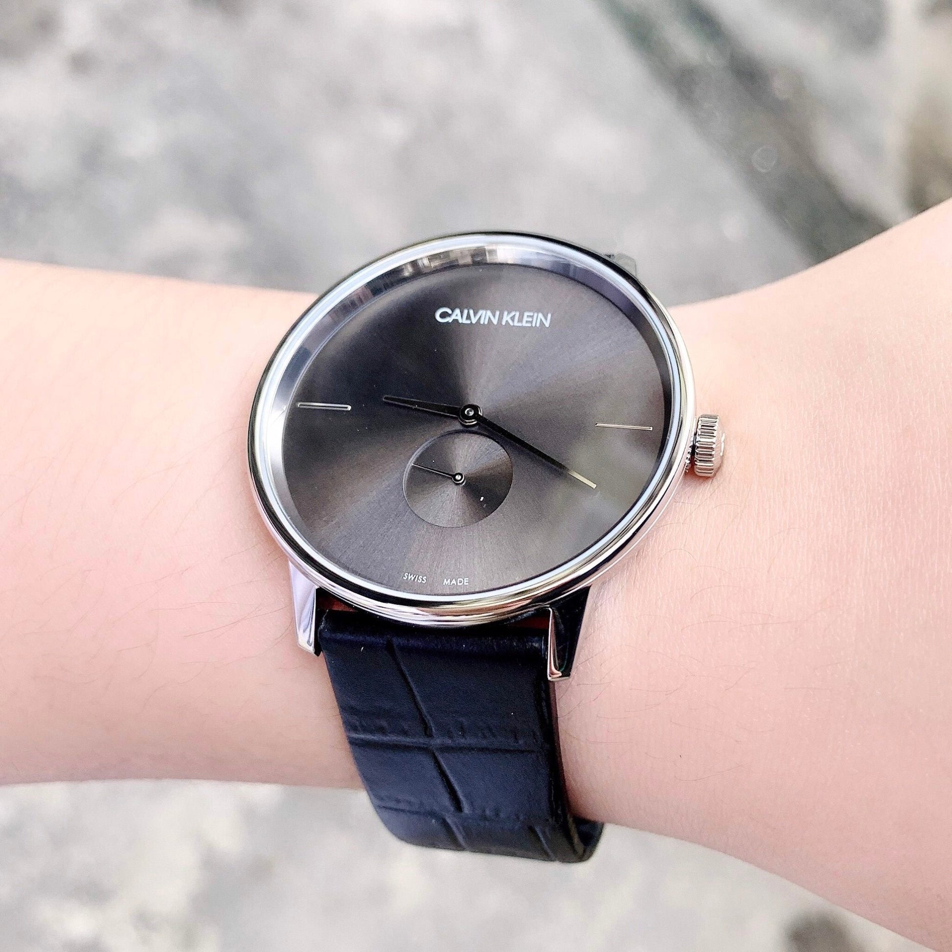  Shop Authentic Calvin Klein Accent Black Dial Black Leather Strap Watch for Men - K2Y211C3 - Luxxuri