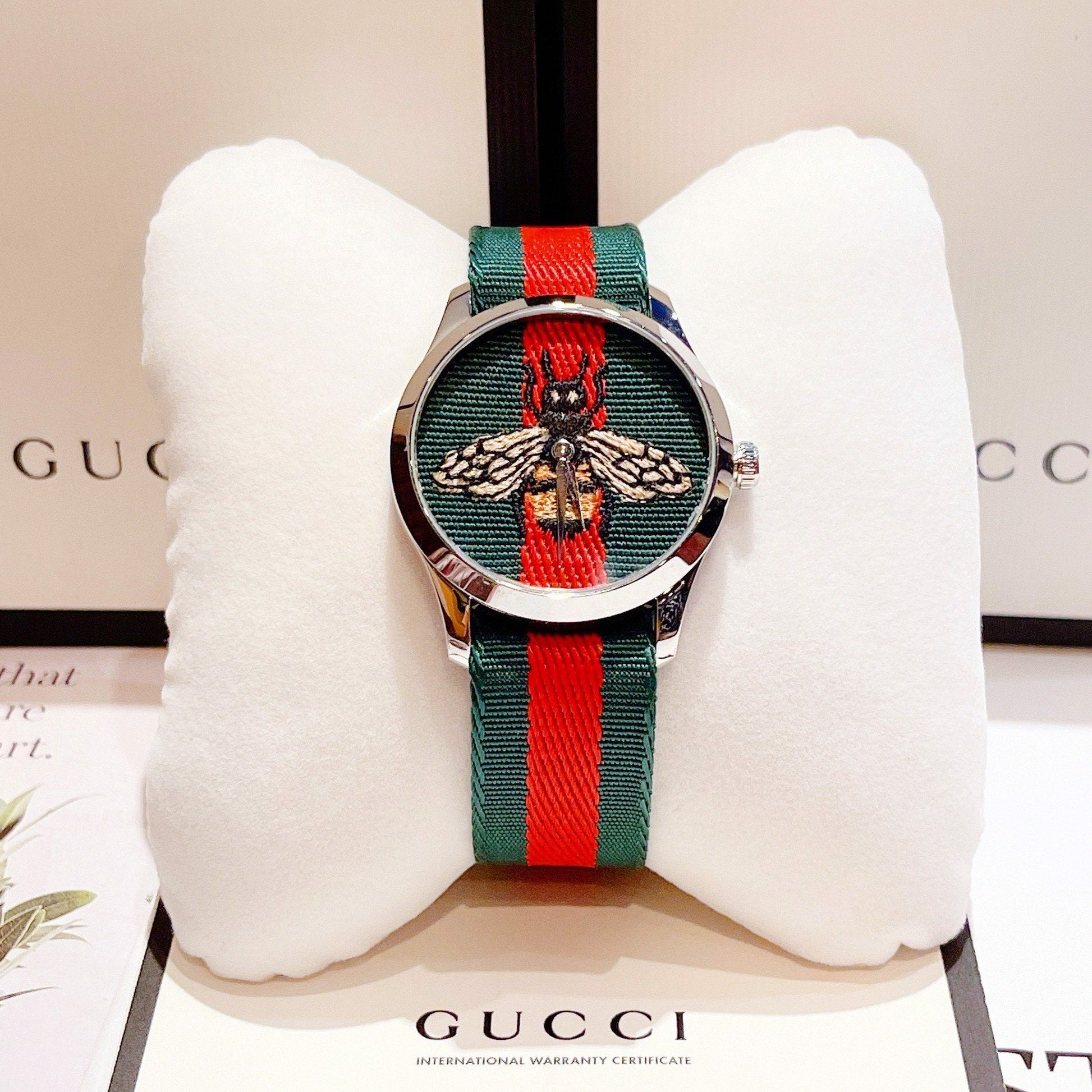  Shop Authentic Gucci Le Marche des Merveilles Red & Green Dial Red & Green Nylon Strap Unisex Watch - YA1264060 - Luxxuri