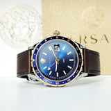  Shop Authentic Versace Hellenyium GMT Blue Dial Brown Leather Strap Watch for Men - V11080017 - Luxxuri