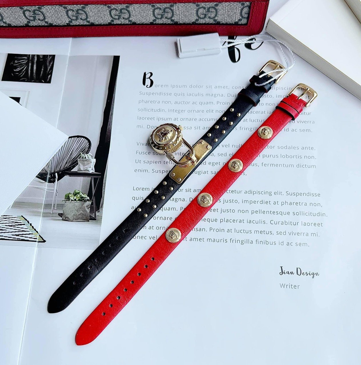  Shop Authentic Versace Medusa Lock Icon Gold Dial Red Leather Strap Watch for Women - VEDW00119 - Luxxuri