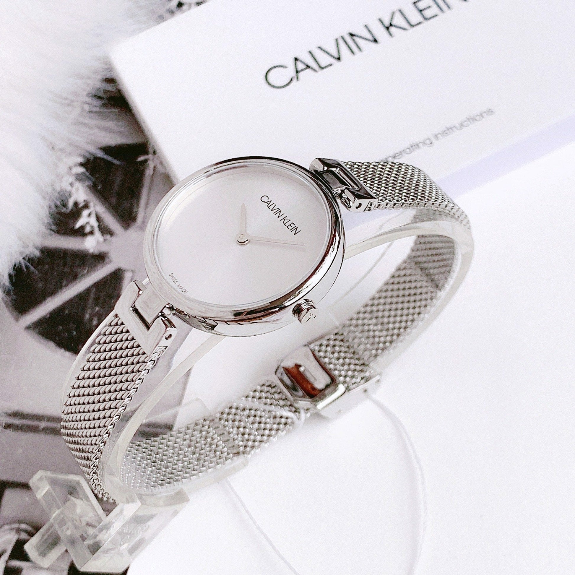  Shop Authentic Calvin Klein Authentic White Dial Silver Mesh Bracelet Watch for Women - K8G23126 - Luxxuri