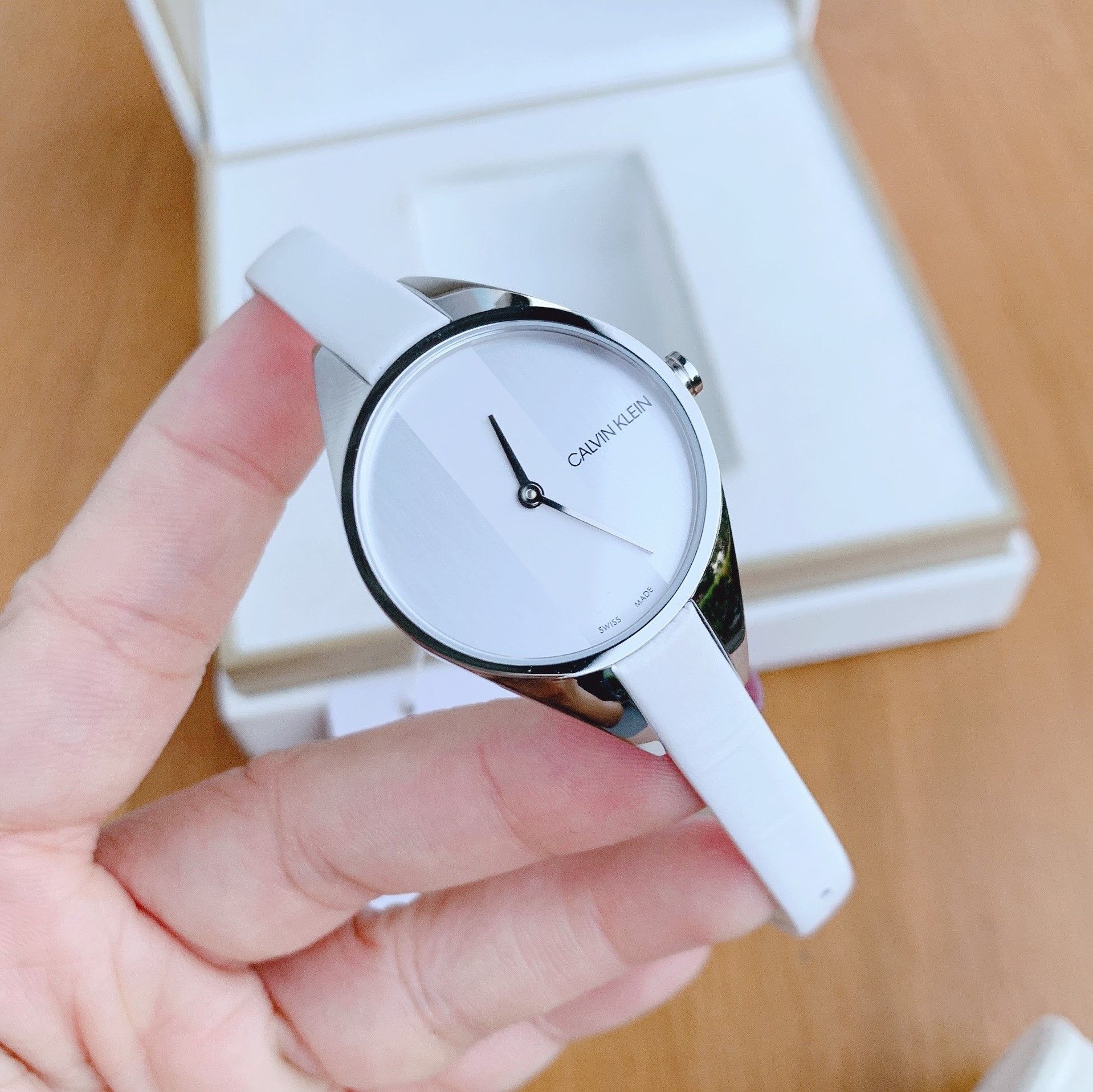  Shop Authentic Calvin Klein Rebel White Dial White Leather Strap Watch for Women - K8P231L6 - Luxxuri
